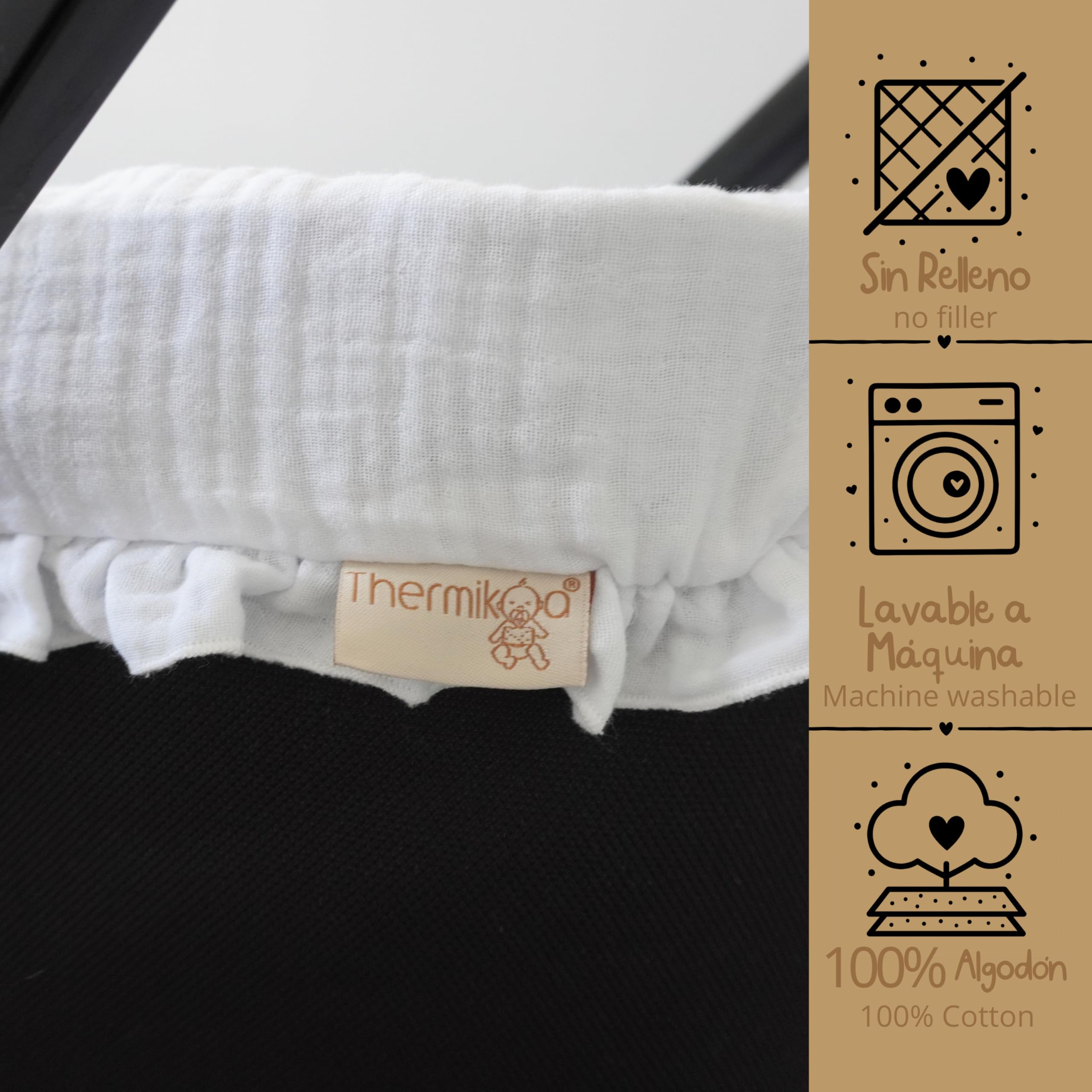 Thermikoa Housse de nacelle universelle pour bébé en bambou avec volants en coton respirant Intérieur effet nacelle plus propre et confortable