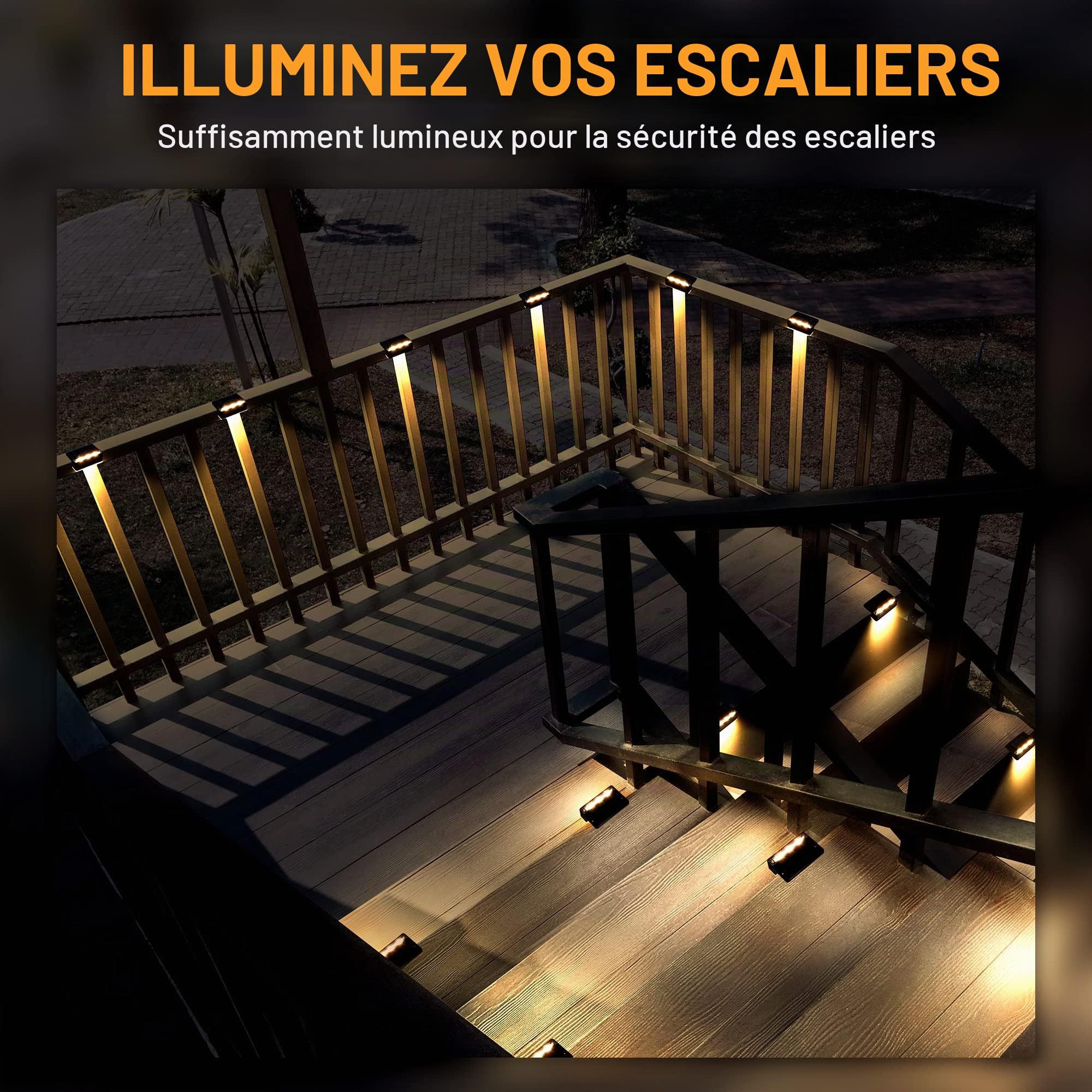 Solpex Lot de 12 lampes solaires d'extérieur Blanc chaud Escalier Etanche Lampes Solaires Eclairage LED pour Escalier Extérieur, Marches Clôture, Jardin, Cour, Patio, Décoration (Noir,blanc chaud)