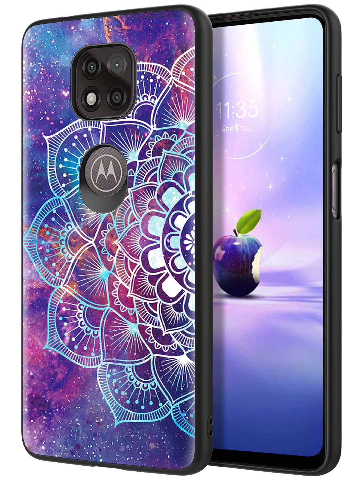 DUEDUE for Moto G Power Case 2021, Glow in The Dark Mandala Design Slim Hybrid Hard PC Cover Shockproof Full Phone Protective Case for Moto G Power 6.6 Inch 2021, Purple/Black