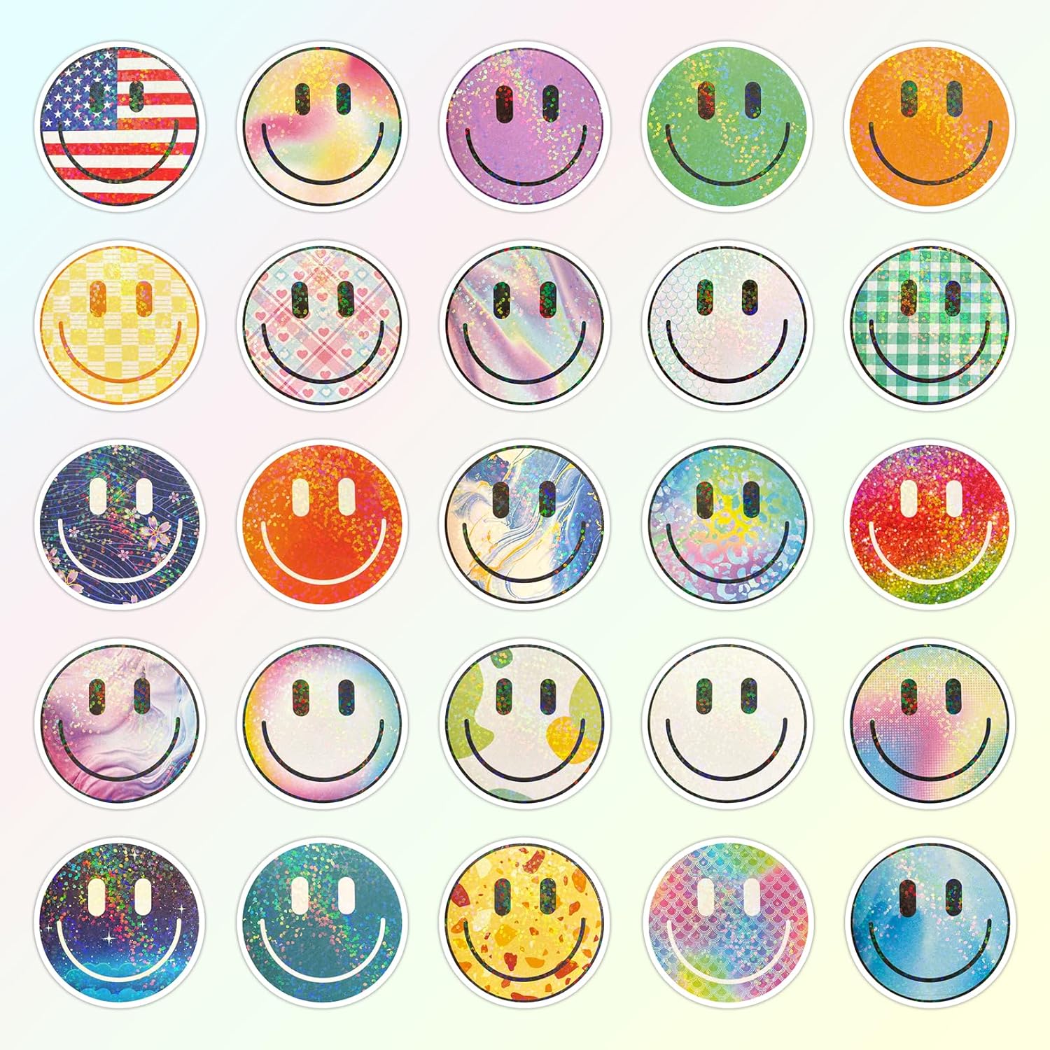 Smiling Glitter Stickers, 100PCS Cute Water Bottle Stickers for Kids, for Teaching Rewards, Stationery, Luggage, Notebooks, Cartoon Happy Face Paper