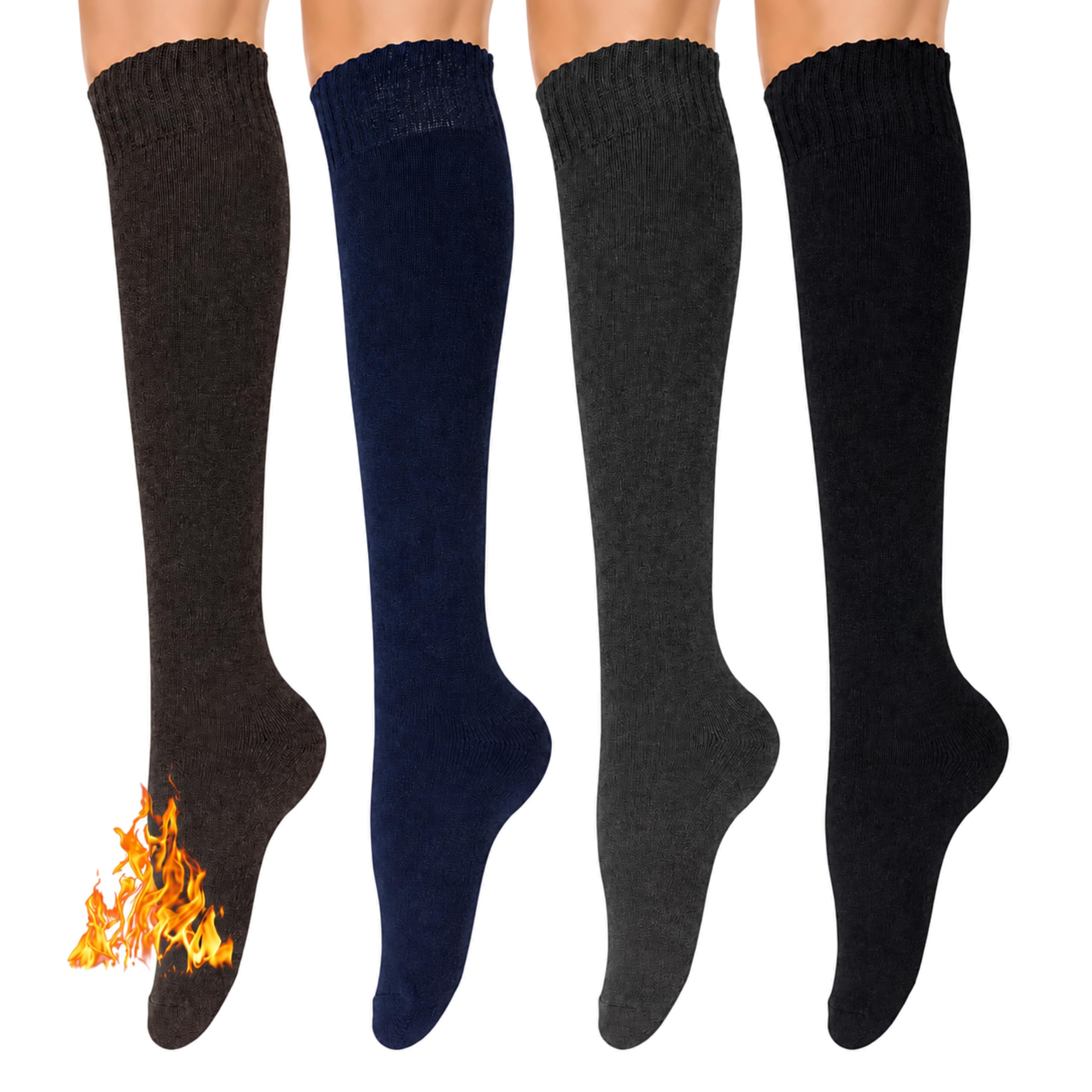 YEJIMONG Women's Warm Thick Knee High Socks, Cushioned, 4 Pairs
