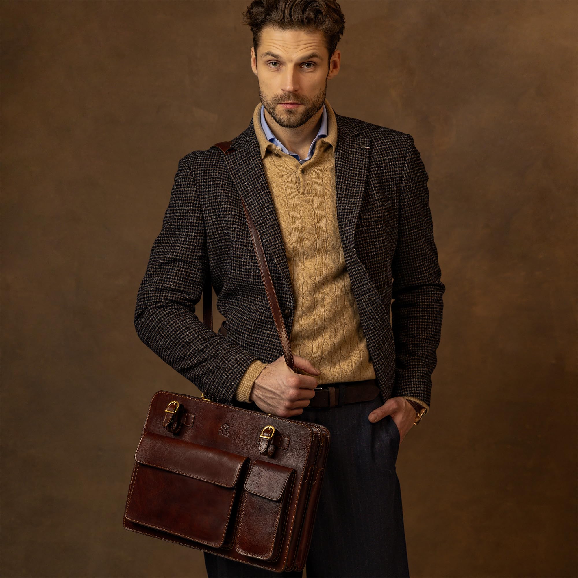 Zeitbeständigkeit Leder-Aktentasche – edle Ledertasche für Herren – Business-Aktentasche – Vintage-Aktentasche