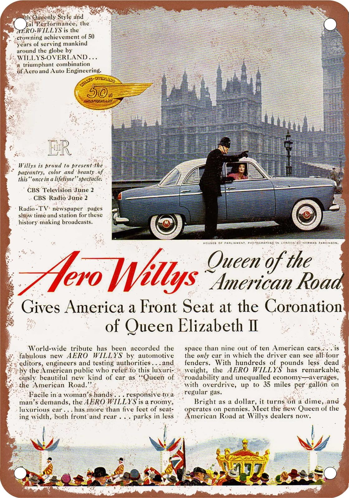 METAL SIGN - 1953 Willys Vintage Ad 06 - Old Retro Rusty Look home decor