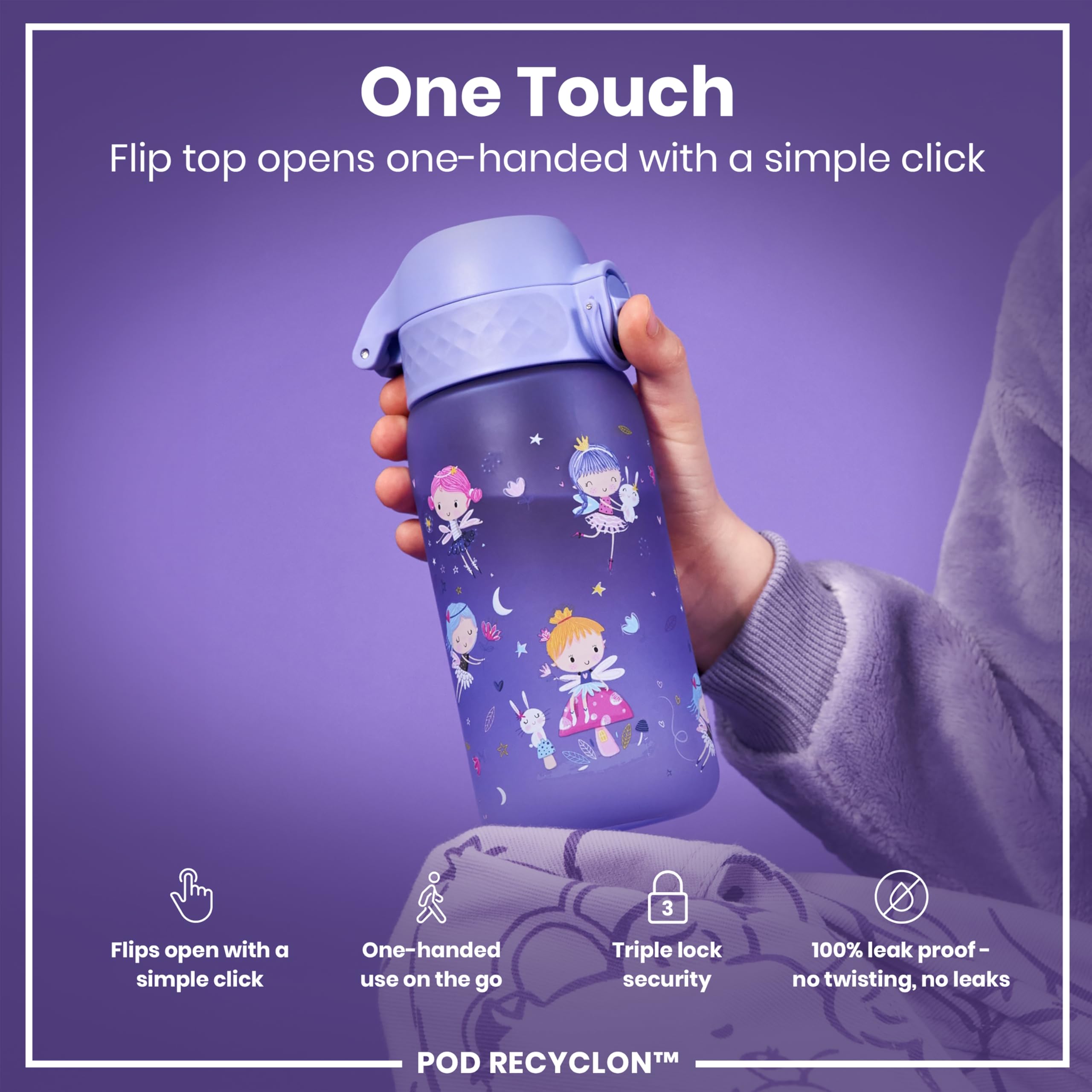 Ion8 Kids Water Bottles, 350ml/12oz, BPA Free, Leakproof, Dishwasher Safe, Easy Open, Secure Lock - Image 3