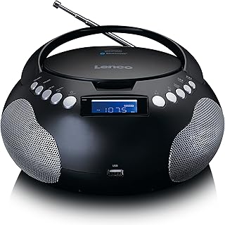 Lenco SCD-331 - Radio CD portátil, Bluetooth, Pantalla LCD, Color Negro