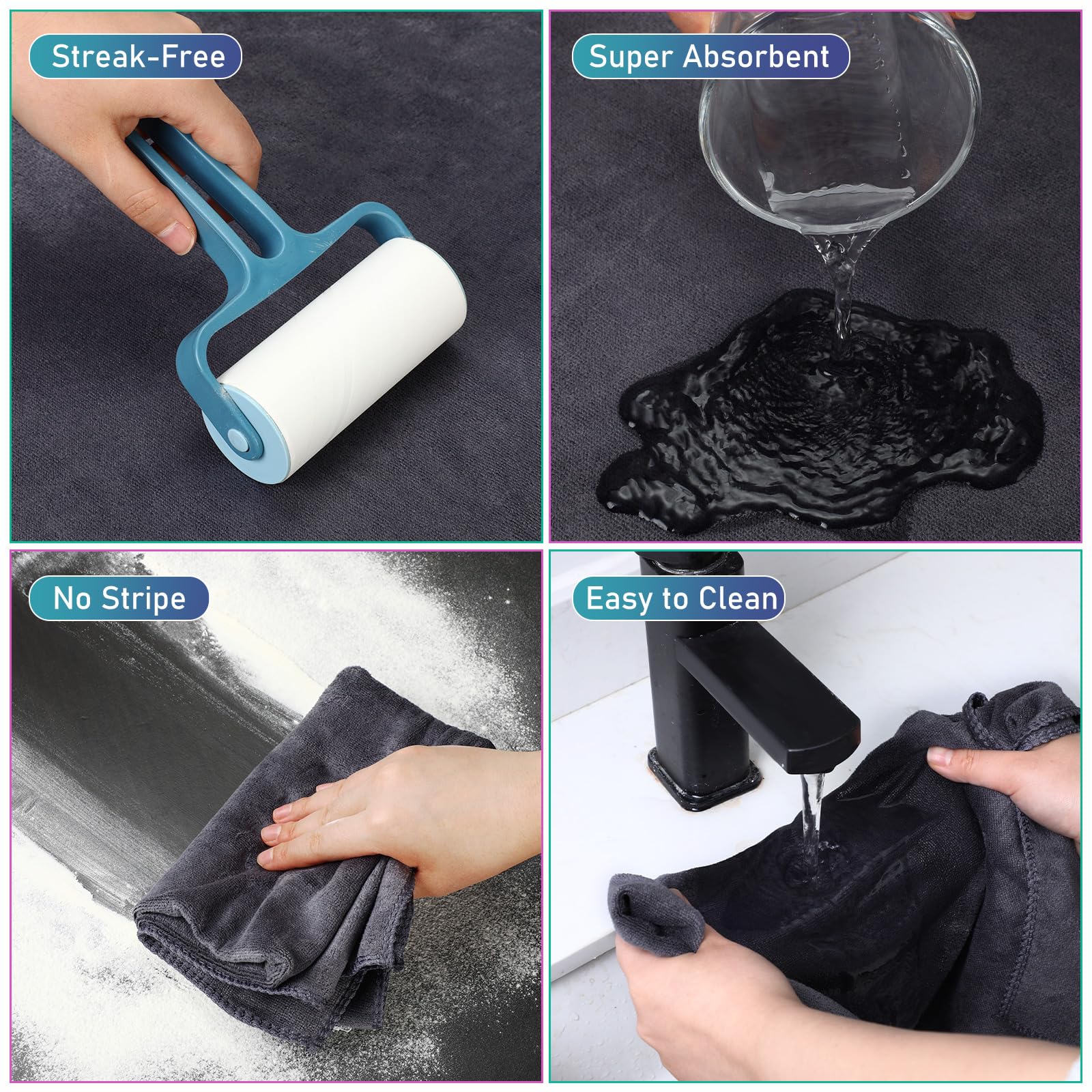 Newwiee 6 paños de limpieza de microfibra extra grandes de 30 x 20 pulgadas, lavables y reutilizables, sin rayas, sin pelusas, para limpiar el hogar, vidrio, oficina, ventana, baños (gris)