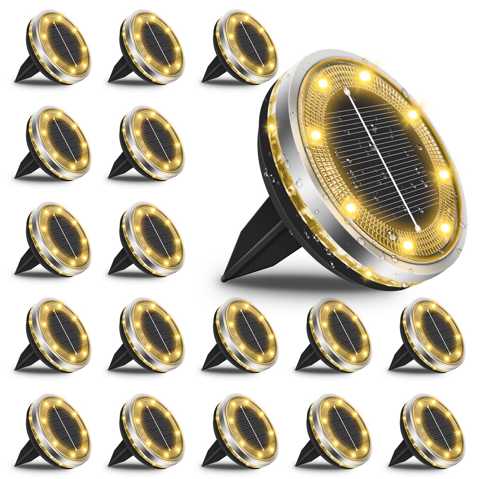 Bowfar 12 Stück Solar Bodenleuchten Aussen, IP65 Wasserdicht Solarlampen 8 LEDs Gartenbeleuchtung Solar Mit Upgrade Solarpanel, Warmweiß Solarleuchten für Garten, Rasen, Gehweg, Patio, Auffahrt