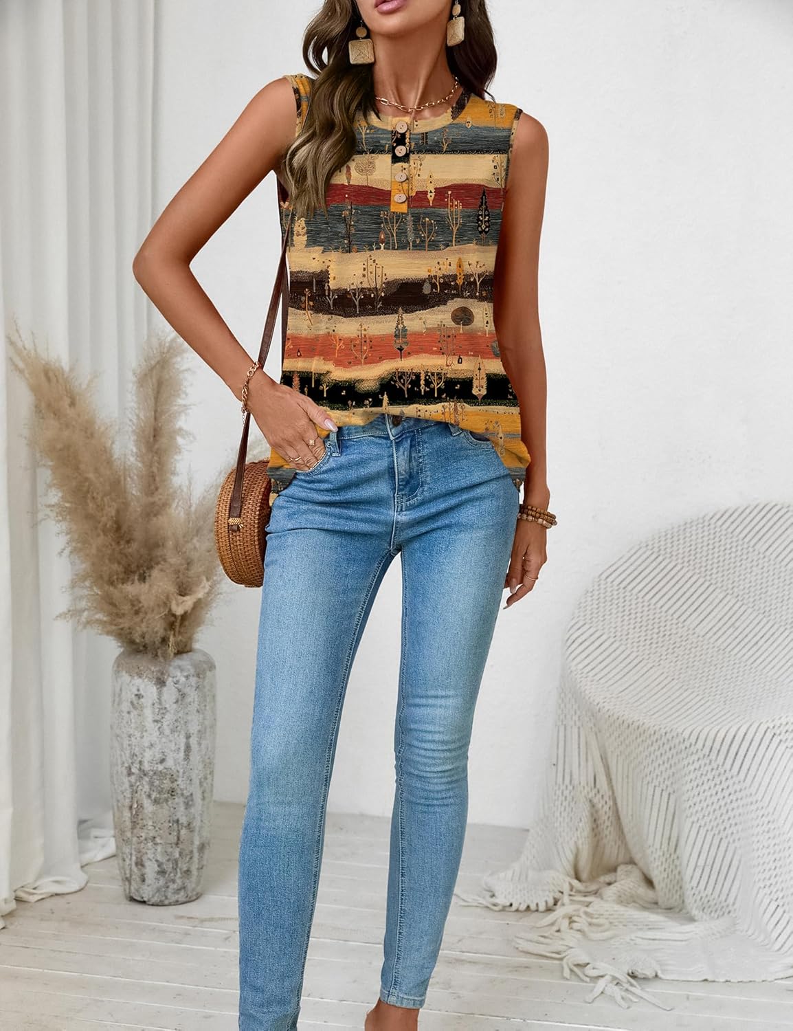 LOMON Tank Top for Women Crew Neck Sleeveless Loose Fit Button Casual Tee Shirts Summer Fashion 2026 Tunic Tops Blouses - Image 6