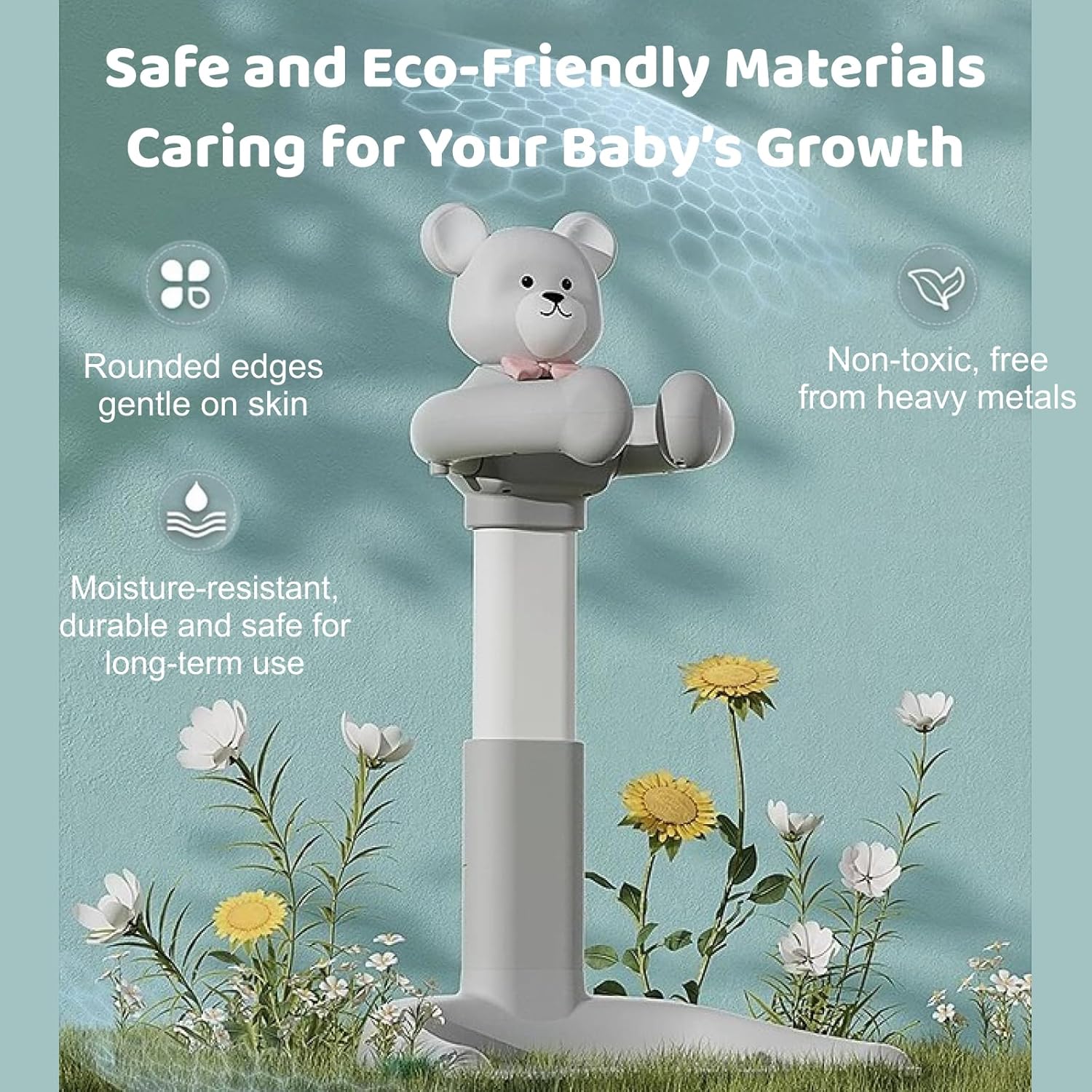 Lusinus Baby Shower Stand With Anti-Slip Base - Huggable Bear Bath Support for Infants & Toddlers 8M-36M, Portable Helper, Easy to Use, Durable Aid (Gray)