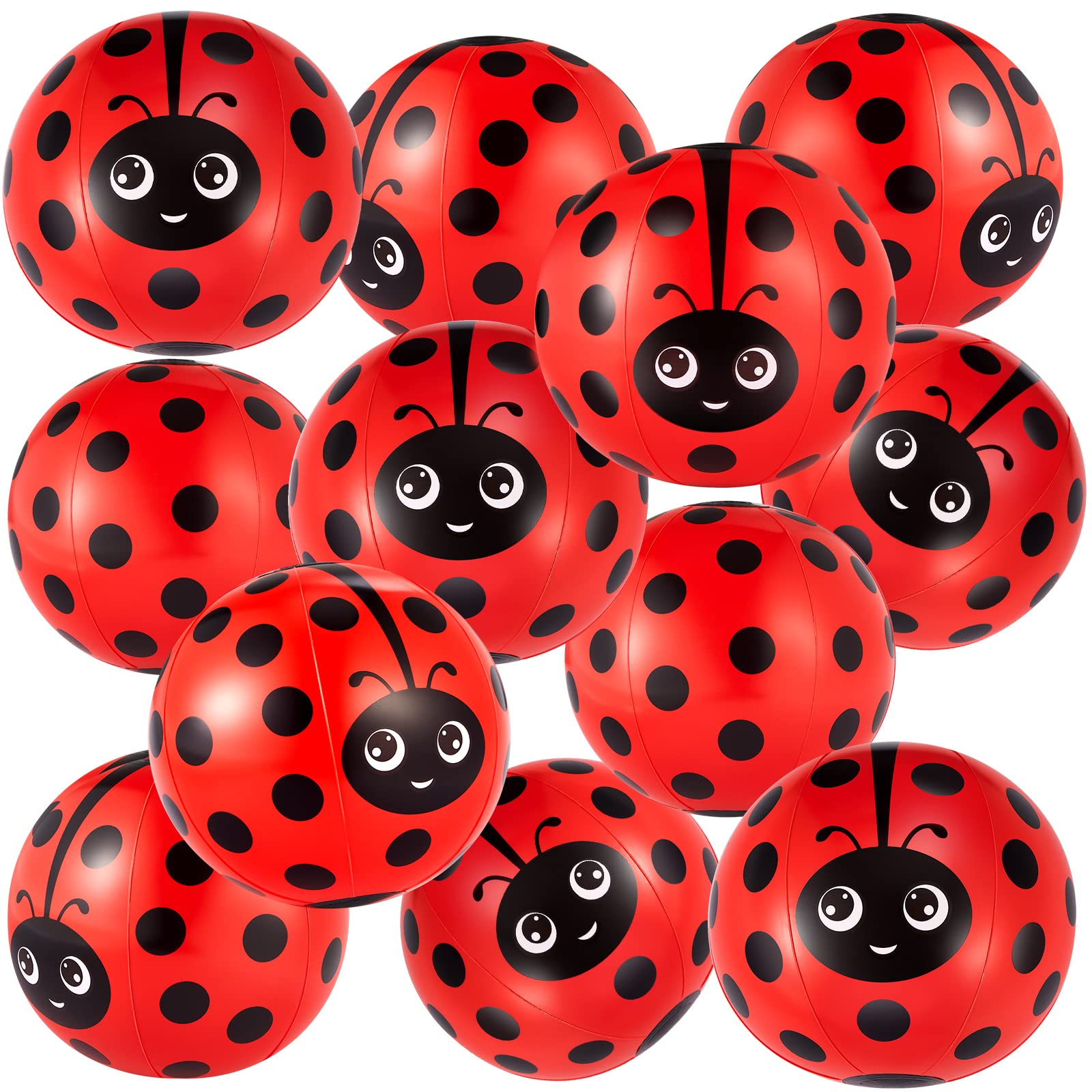 Jexine 24 Pcs Ladybug Themed Beach Ball for Kids 5 Inch Bulk for Summer Pool and Beach Game Gifts and Birthday Party Supplies and End of The Year