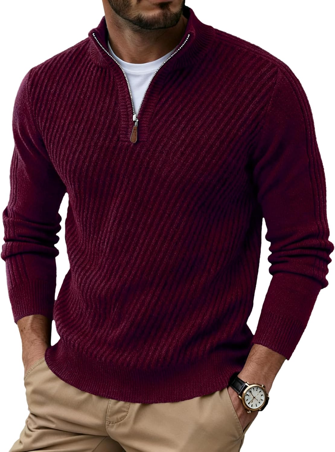 Sailwind Men's Quarter Zip Up Pullover Knit Texture Sweater Casual Long Sleeve Sweaters