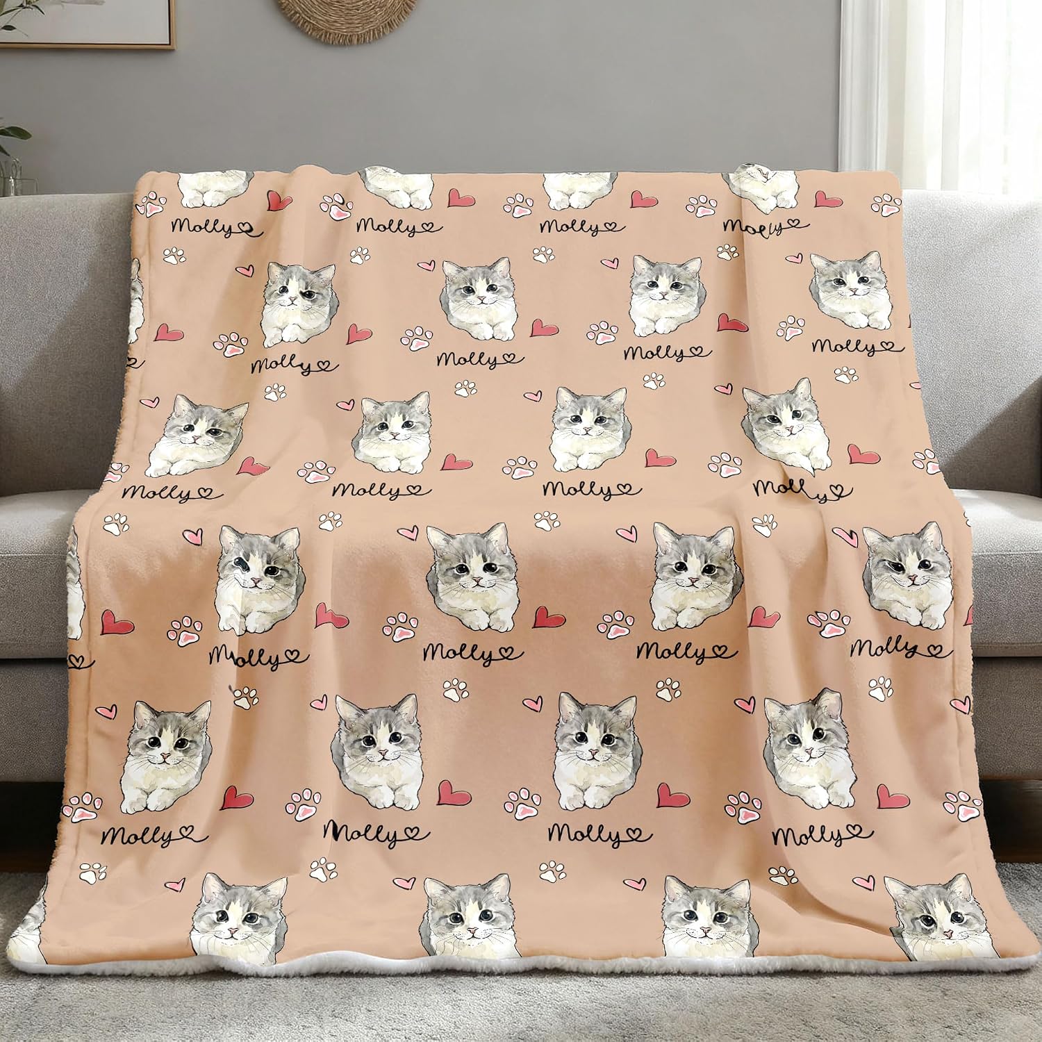 Custom Pets Photo Blanket, Personalized Pet Face Blankets, Blanket with Pet Names, Cat Gifts for Women 4