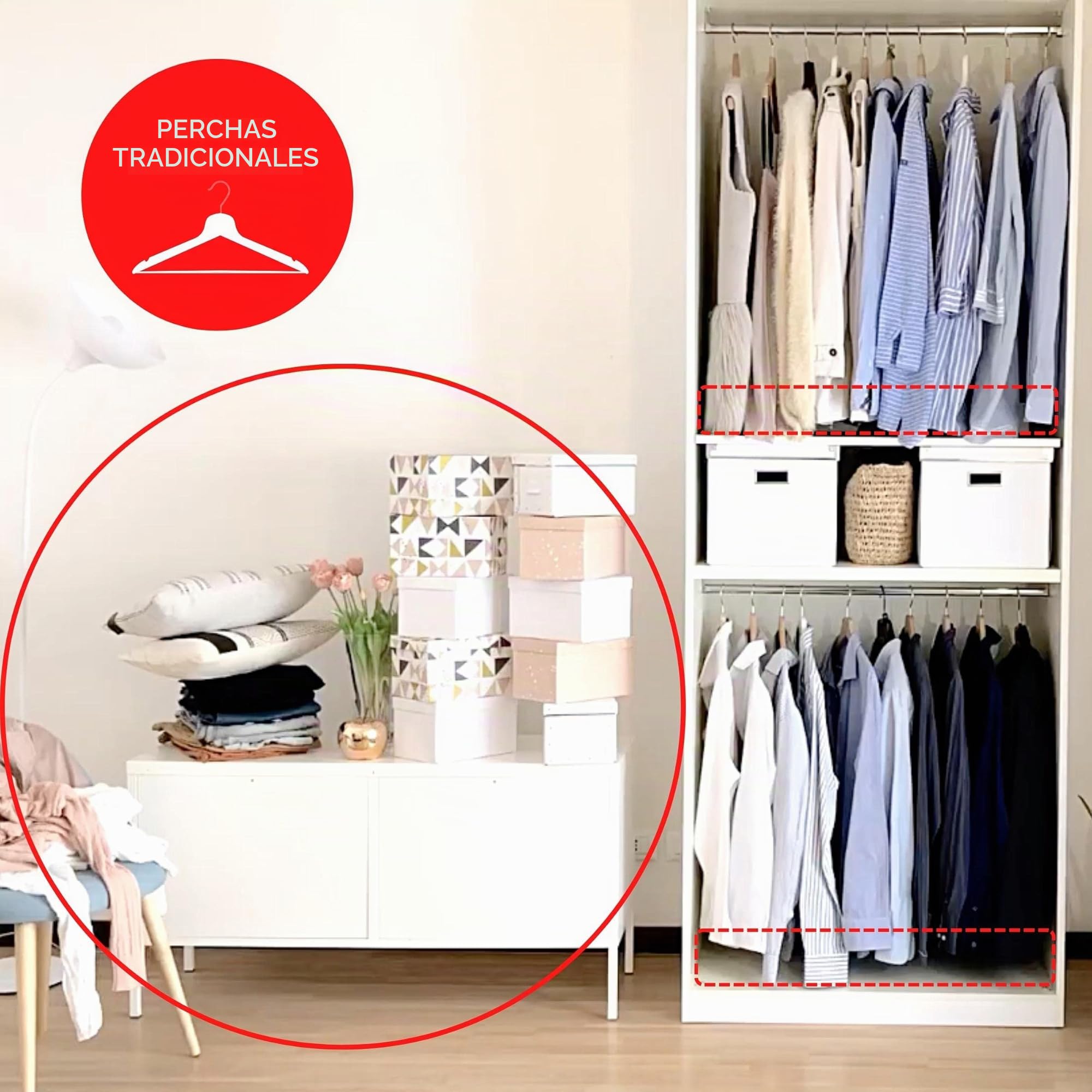Perchas ahorradoras de Espacio – 20 Unidades – con Gancho Ajustable – Perchas – Perchas para Armario – Organizador Armario Ahorro de Espacio – Perchero (Negro, 20 Piezas)
