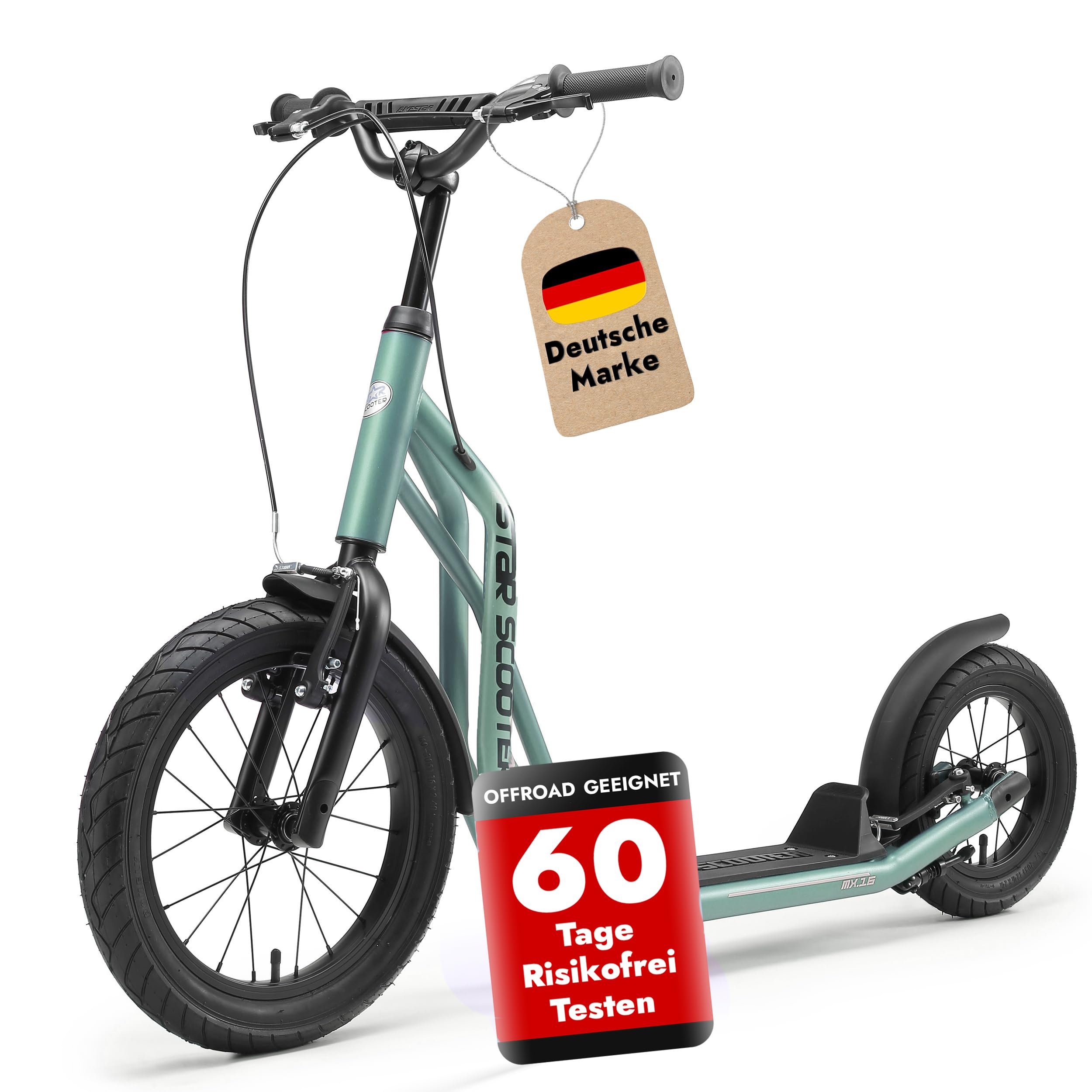 STAR SCOOTER Kinder Tret Roller ab 7-8 Jahre | 16/12 Zoll Mixed City Kick Scooter Luftreifen