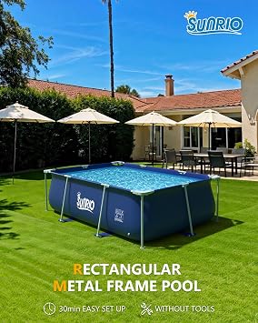 Metal Pro 8'3 X 5' X 26 Rectangle Pool Durable Steel Frame Above Ground Pool for Outdoor Backyard Swimming Pool Suitable Friends Family Adults Kids