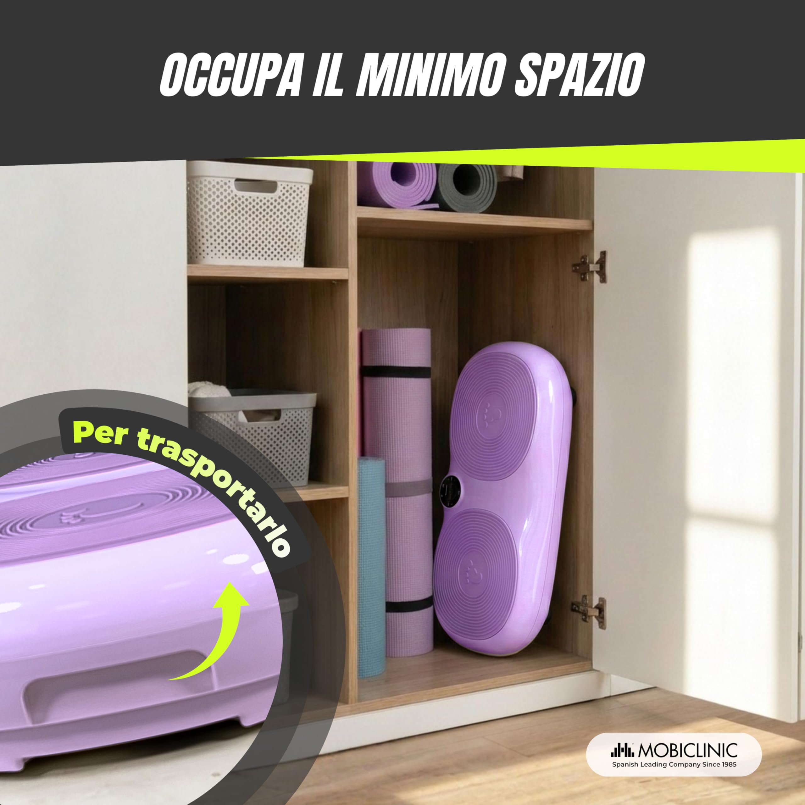 Mobiclinic®, Pedana Vibrante, 99 Livelli di Velocità, 9 Programmi di Allenamento, Fasce Elastiche e Telecomando, 200W, Tonificazione, Potenziamento Muscolare, Ideale per la Casa, Fino a 150 kg, Karol