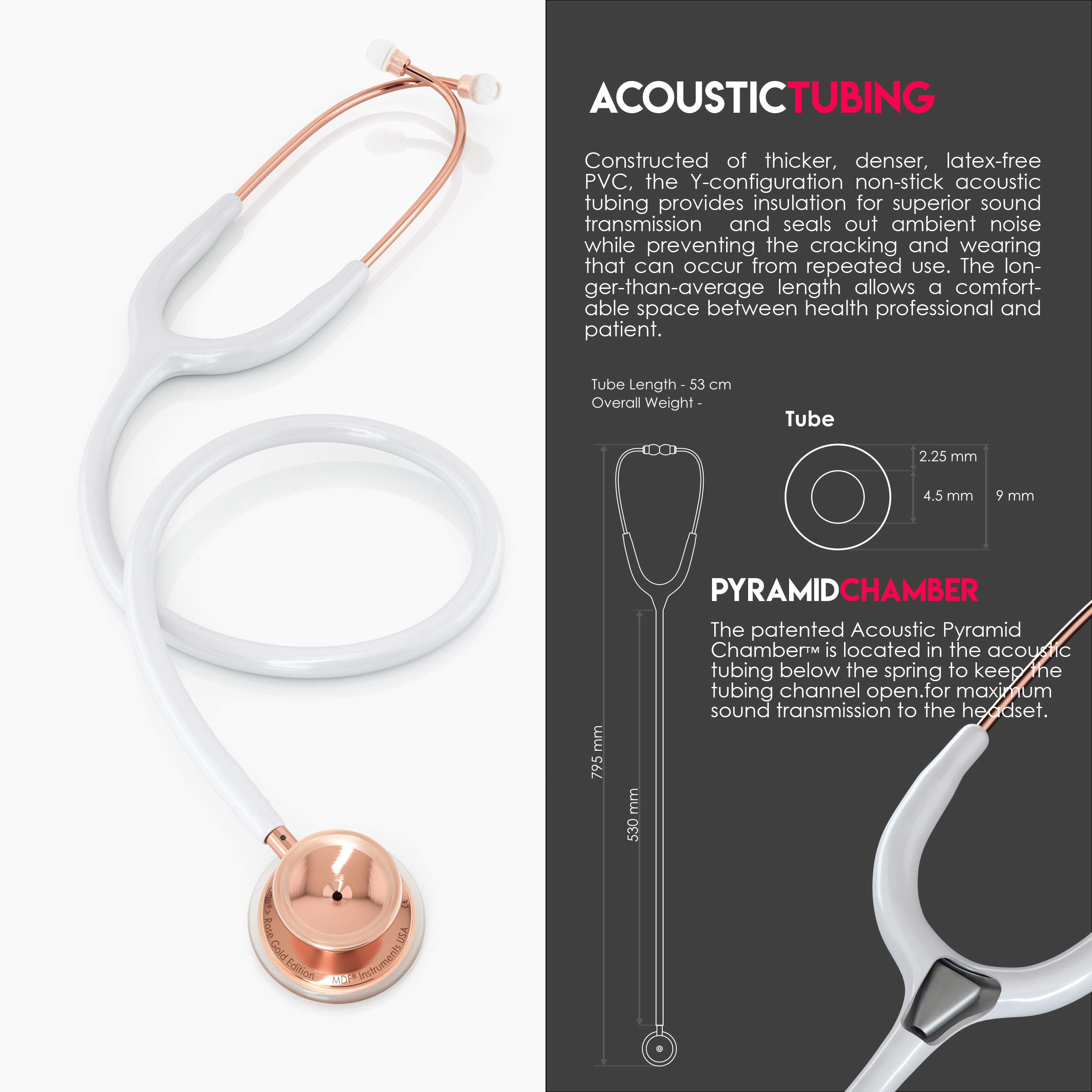 MDF Instruments MD One Estetoscopio doble cabeza de acero inoxidable - GarantÃa de por vida & Programa-piezas-gratuitas-de-por-vida - MDF777-RG29 (Oro Rosa/Blanco)