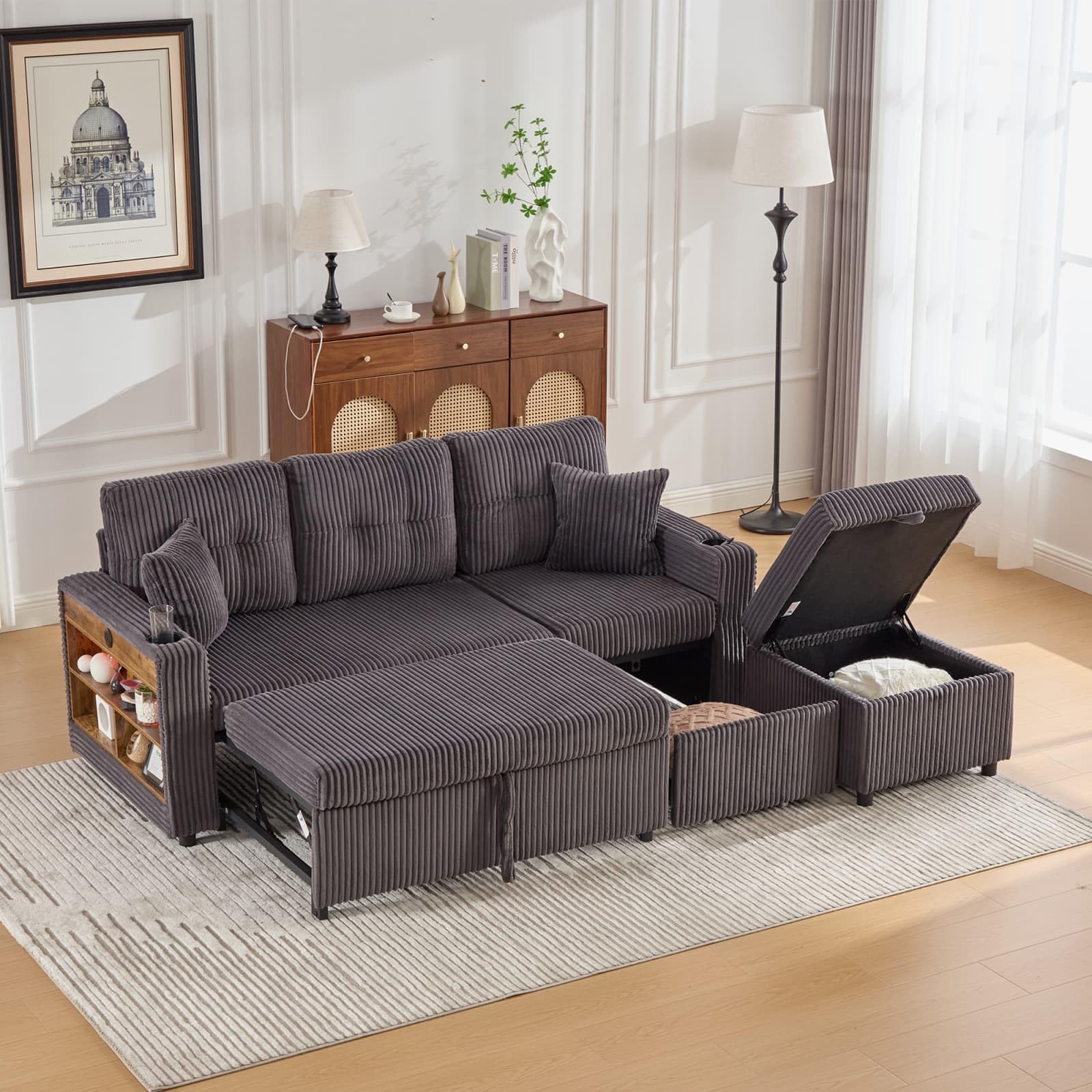 Canapé-lit Convertible Beliani RONNE 3 Places En Tissu Noir - Moderne Et Compact