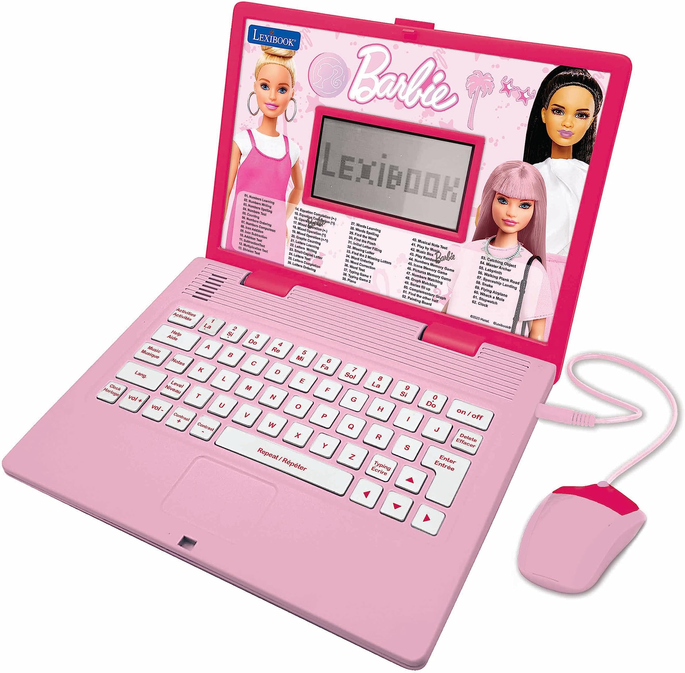 Lexibook Barbie, Educational and Bilingual Laptop in English/French, Toy for children with 124 activities to learn, play games and music, Pink, JC598BBi1