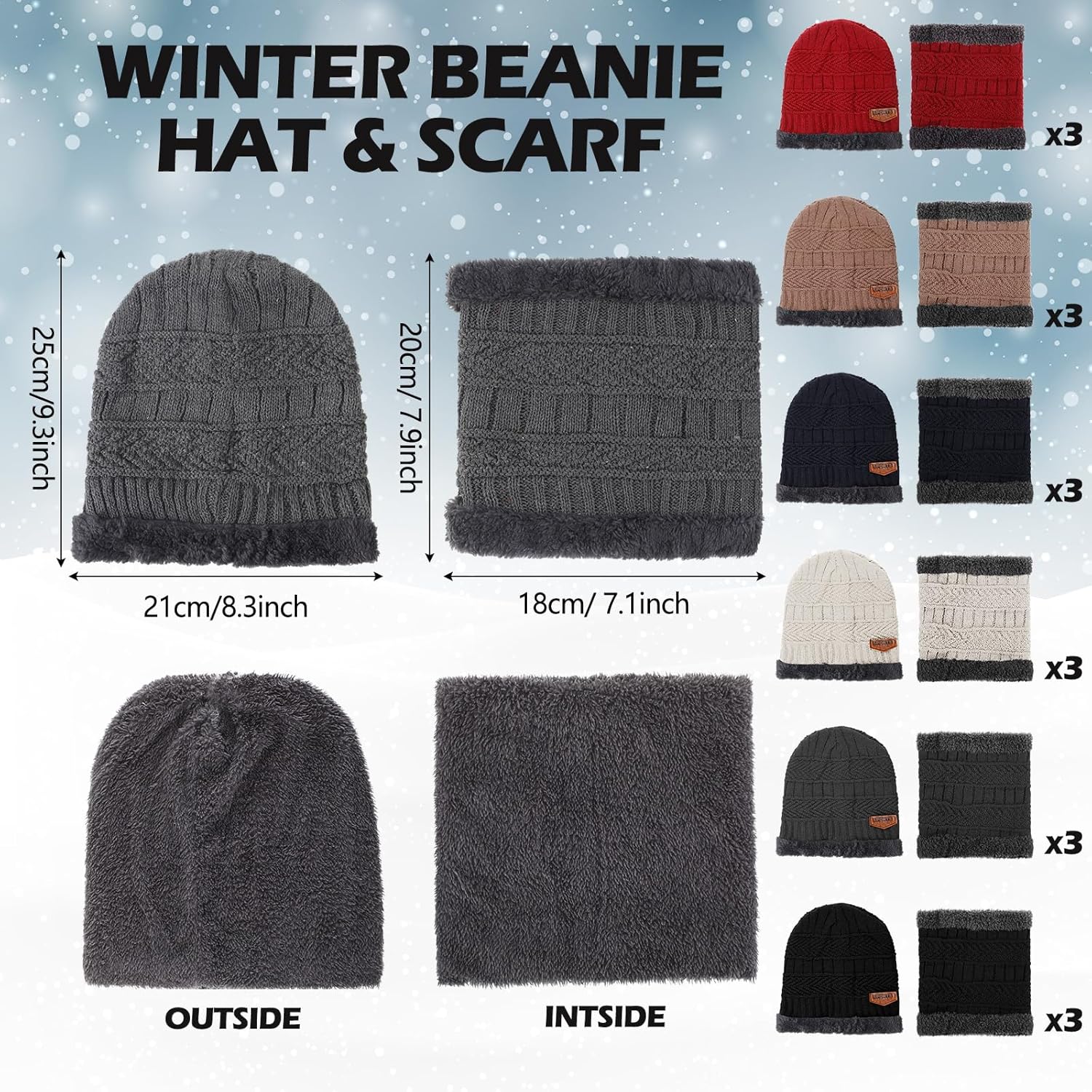 Suhine Winter Hat Scarf Gloves Sock Earmuff Bulk Men Women Warm Fleece Knit Homeless Care Package Supplies Valentine Gift - Image 2