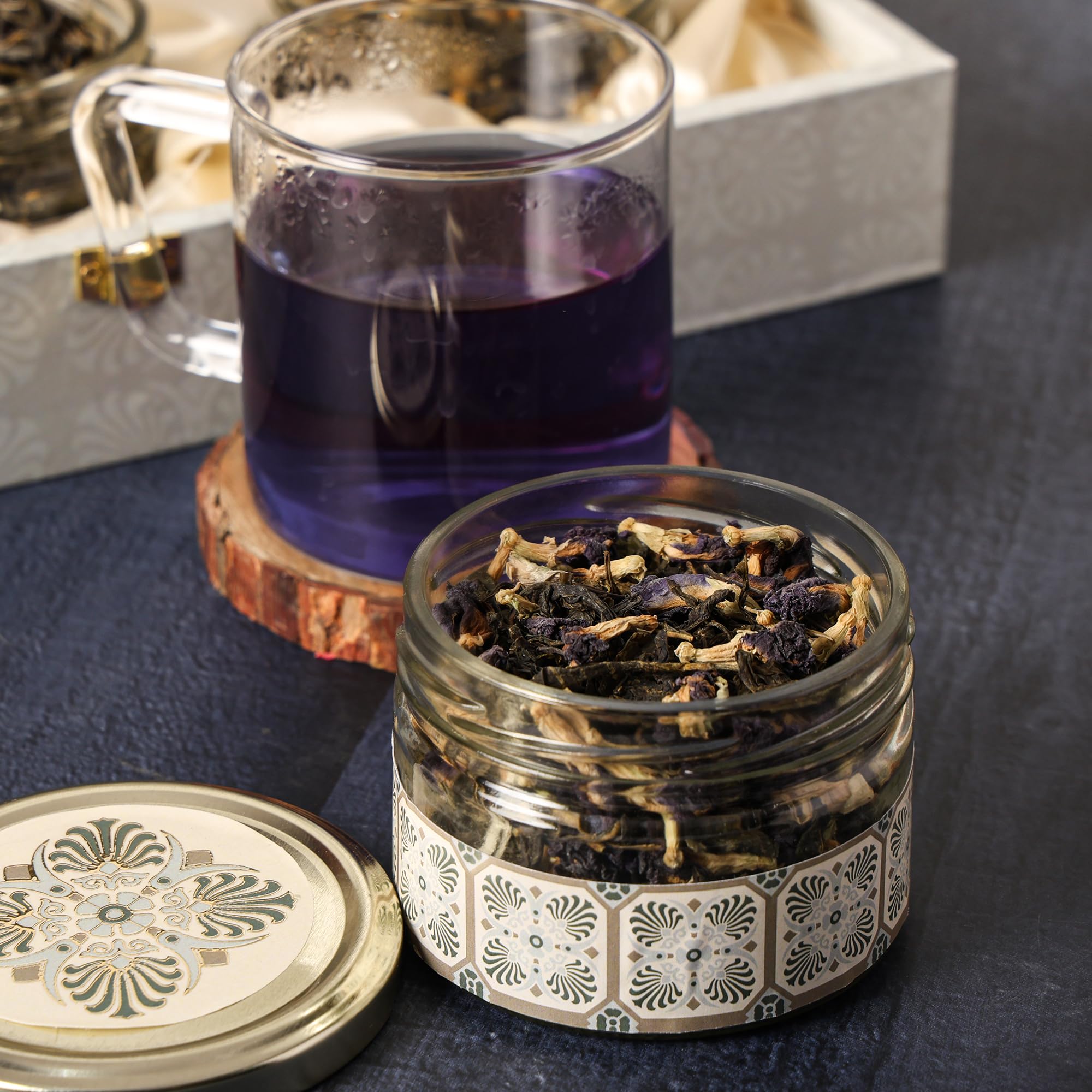 Riwaz Luxury Herbal Tea Gift Box Set | Premium Square Design with Rose, Mint, Hibiscus, Chamomile, Lemongrass & Blue Pea | 6 Artisanal Wellness Teas | Perfect for Tea Lovers & Gifting (650g) 2