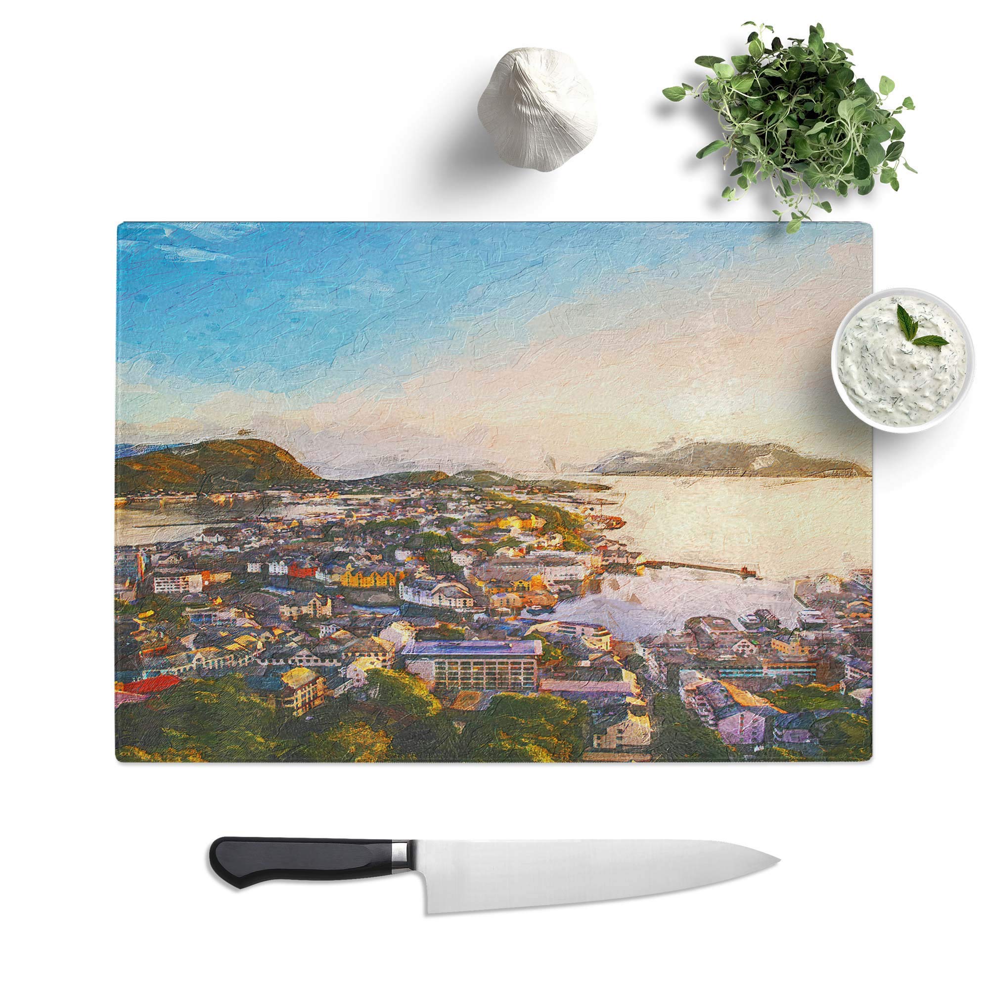 Glass Chopping Board - Alesund in Norway - Textured Worktop Saver Cutting Board - Heat Resistant, Shatterproof and Hygenic - 28.5 x 20 cm