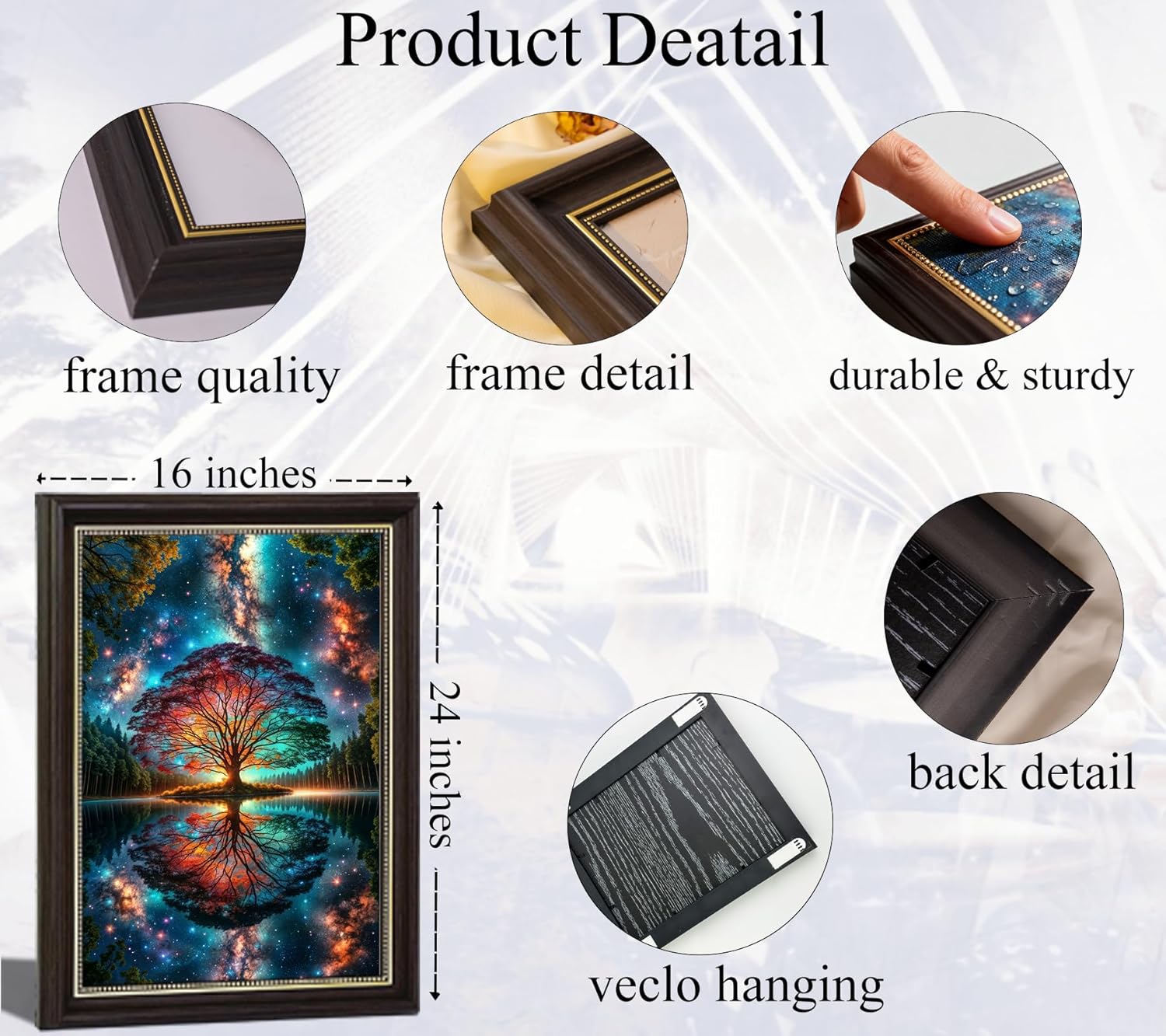 Black Gold Framed Tree of Life Canvas Wall Art Starry sky reflection Pictures Wall Decor Modern Abstract Poster Print Artwork for Living Room Yoga Room Hotel Bedroom Home Decoration 16x24in