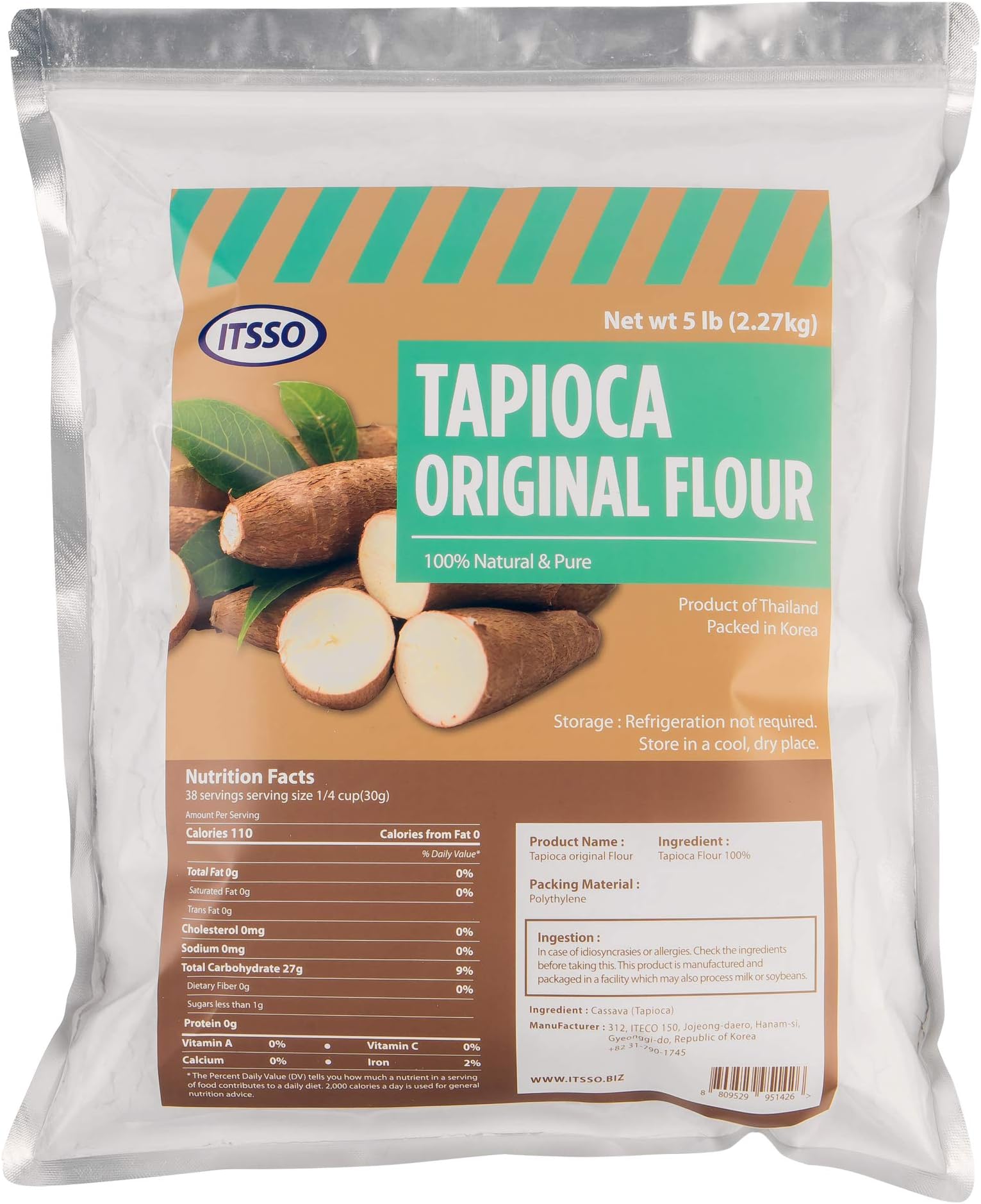 Itsso Original Tapioca Flour (5lb.) Also Known As Tapioca Starch: Unflavored, gluten free flour, Sugar-free,100% Natural Starch, Vegan Cake flour, Tapioca pearls, Tapioca pudding