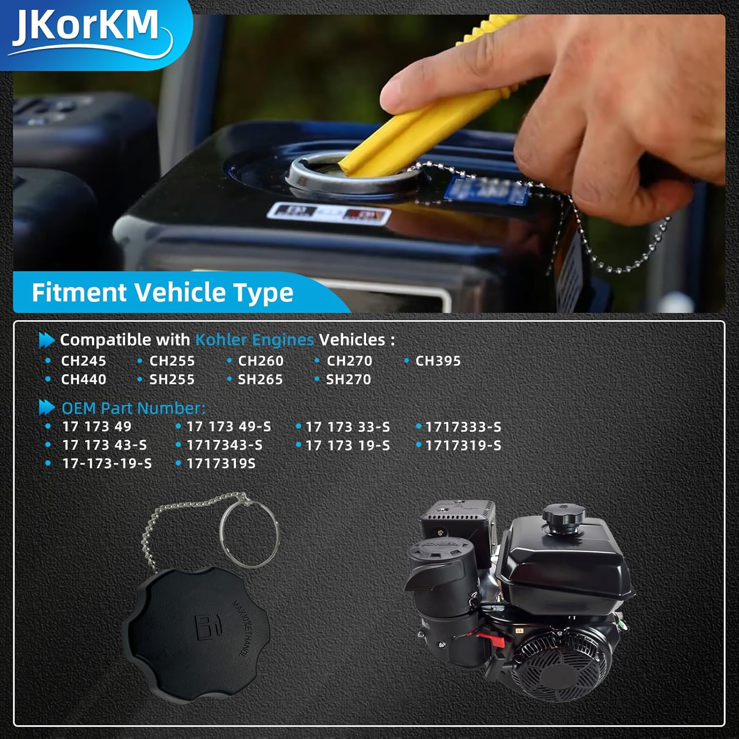 Fuel Cap Compatible with Kohler CH245 CH255 CH260 CH270 CH395 CH440 SH255 SH265 SH270 Engine and Power Equipment Fuel Tank Cap Replace 17 173 49 17 173 49 S