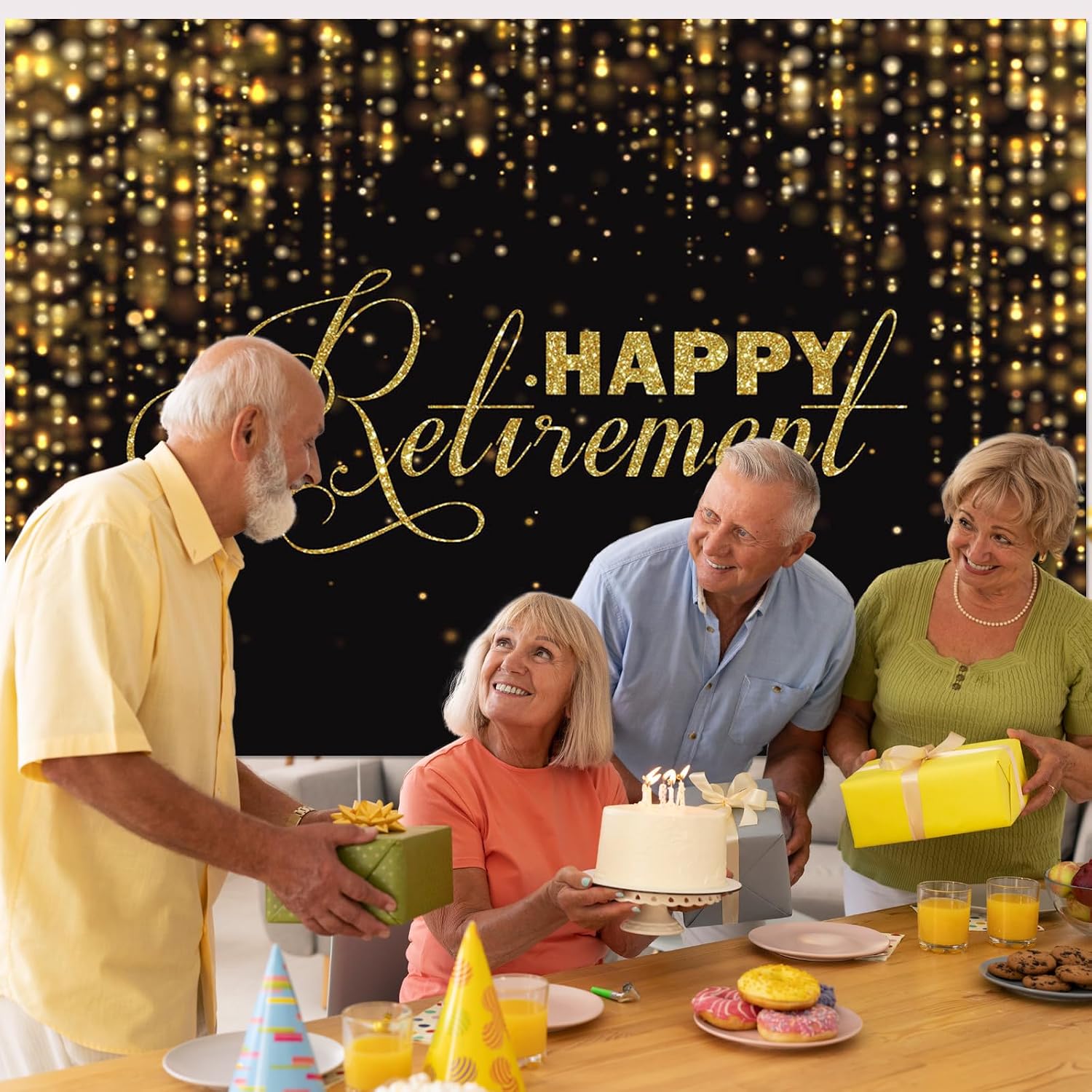 Avezano 7x5ft Happy Retirement Backdrop Black and Gold Retired Photo Background Retirement Party Decorations
