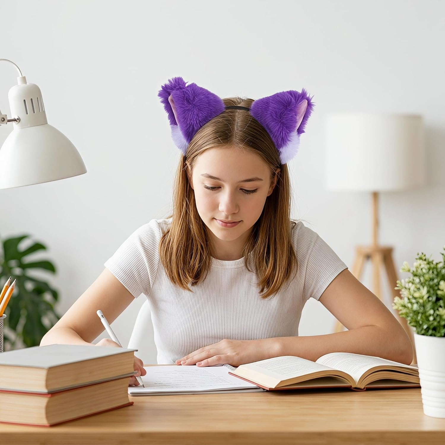 BESPORTBLE Purple Faux Fur Cat Ear Headband for Women Lightweight and Snug Fit Animal Ear Costume Headpiece for Cosplay and Dress up Headwear Events