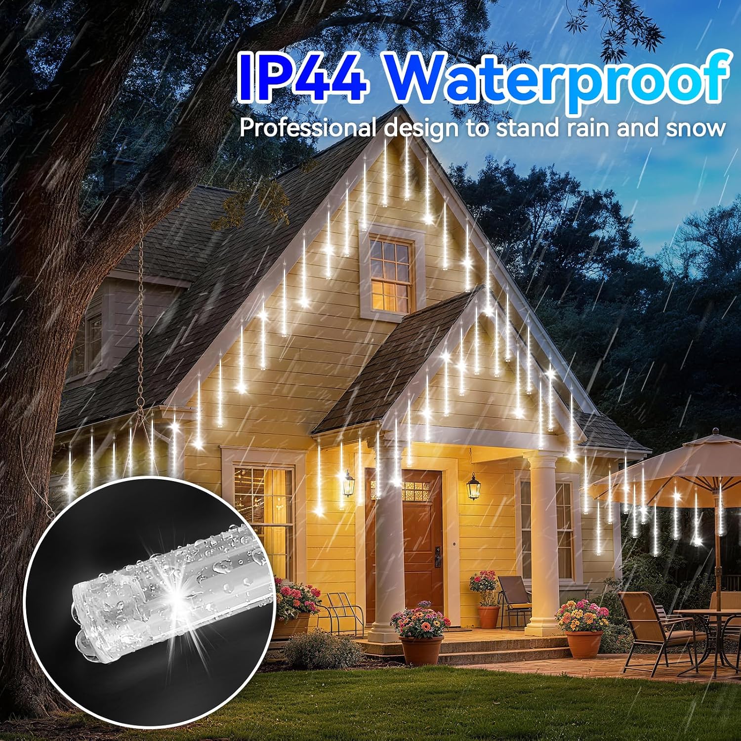 KNONEW 20 Tubes 720 LED Solar Meteor Lights, 17 inch Christmas Lights Outdoor Waterproof Meteor Shower Lights for Xmas Tree Christmas Wedding Party Holiday Yard Garden Decor(Cool White)