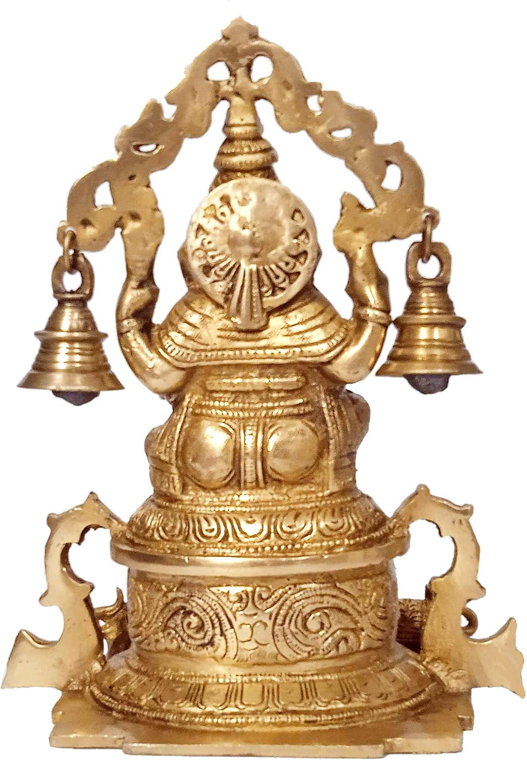 Purpledip Majestic Brass Idol Siddhi Vinayak Ganesha with Mice and Hanging Bells : Rare Collectible Sculpture with Intricate Carving (12277) - Image 5