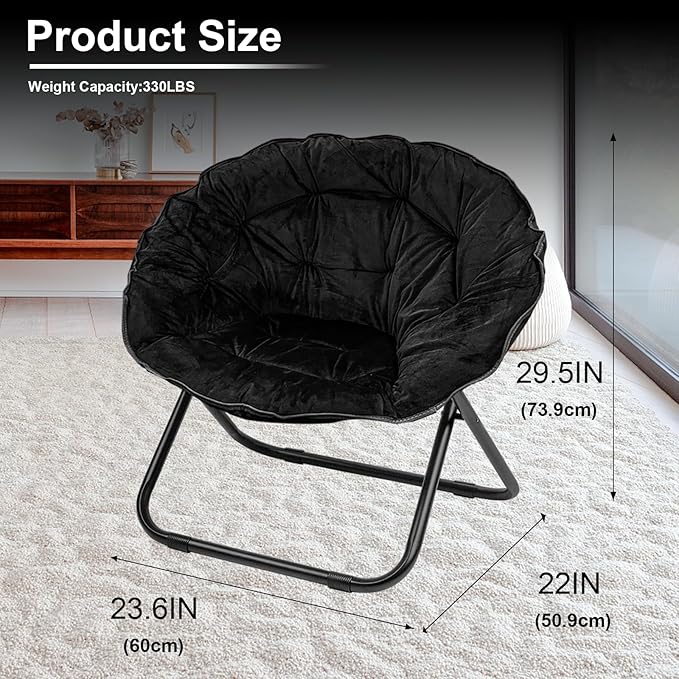 Sillón Plegable Redondo Peluche Negro miniatura 3