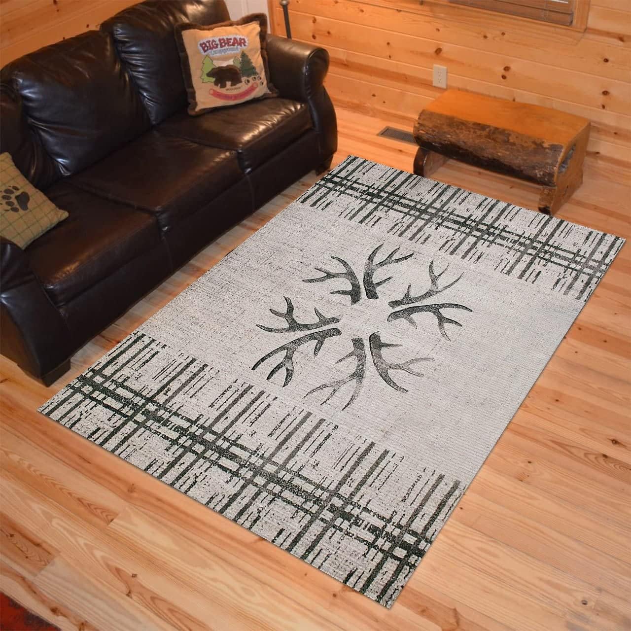 Antler Lodge Gray Area Rug Rustic Cabin Rug Rustic Style