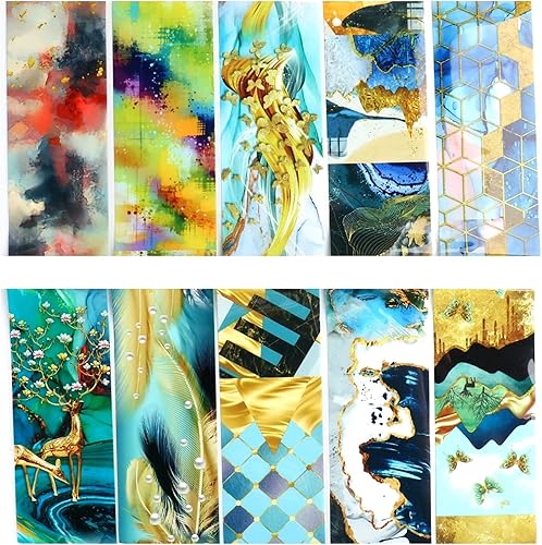 Miniatura 6 de Calcomanías de transferencia de lámina de uñas con textura de mármol, coloridos diseños de pintura al óleo, suministros de calcomanías de papel de