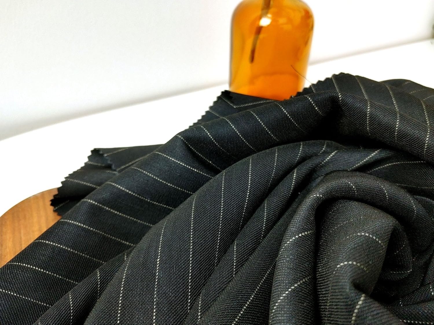 Linen Rayon Polyester Stretch Fabric with Pin Stripe 7815 Black