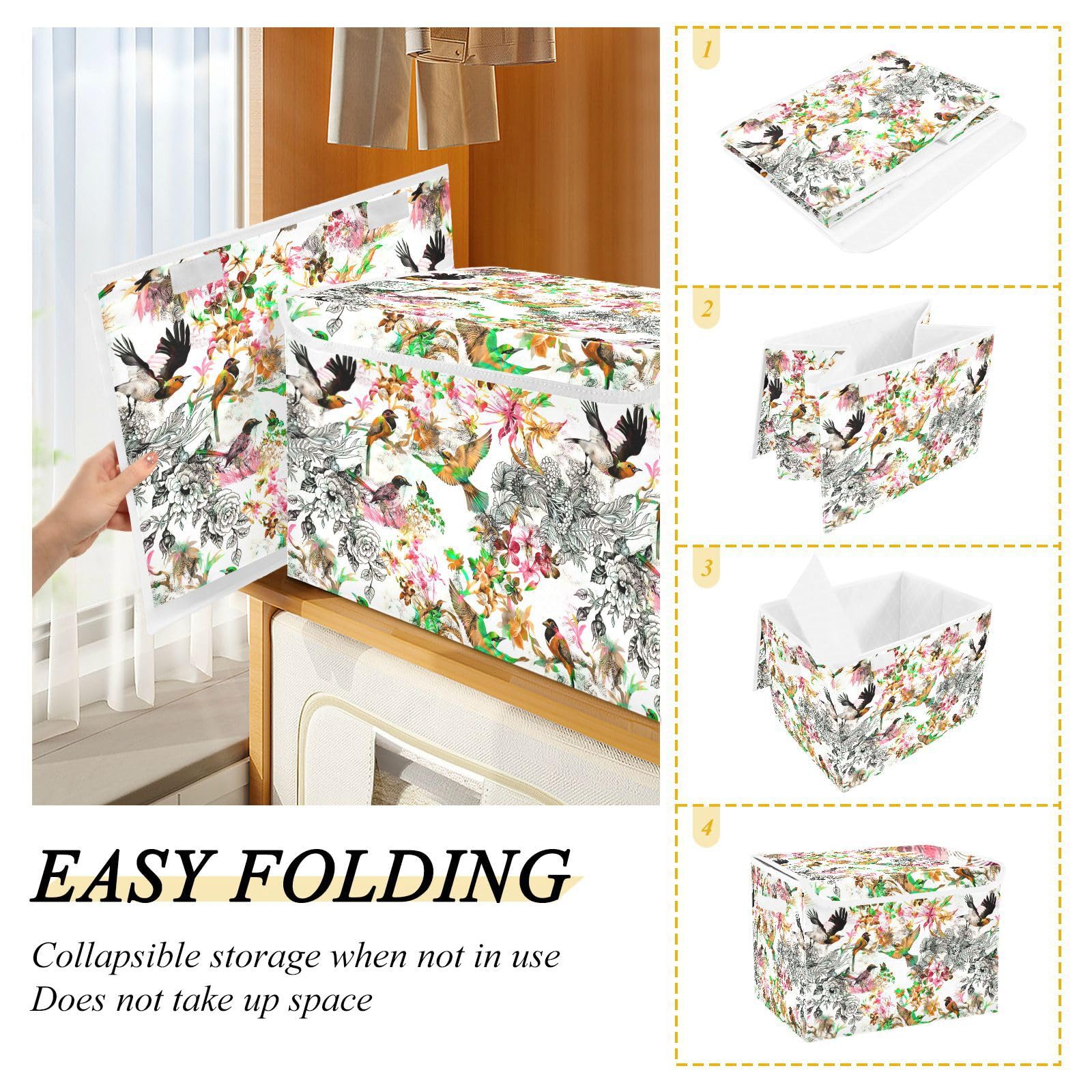 Amazon.co.jp: 収納ボックス 折り畳み式 花柄 鳥 牡丹 カラフル 収納