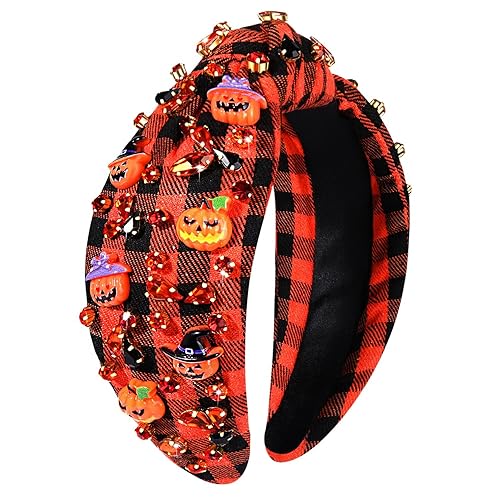 Miniatura 3 de Diadema de Halloween para mujer, diadema anudada de perlas de cristal, con cuentas, calabaza, caramelo, maíz, adornada, diadema con nudo superior,