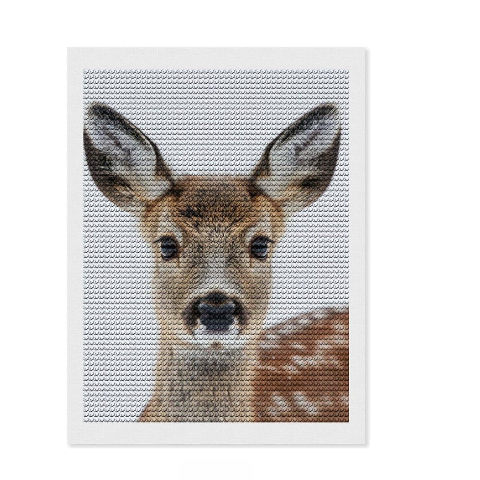 Junmoney Deer Face Round Drill Diamond Painting 12"x16", Sparkling Round Gems, Creative Leisure Activity, Home Wall Decor