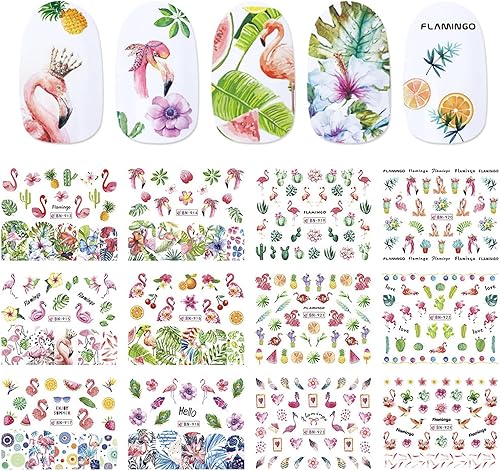 Miniatura 7 de 12 Hojas de Calcomanías para Uñas de Flamenco, Calcomanías de Transferencia de Agua de Verano, Calcomanías de Arte Holográfico, Calcomanía de
