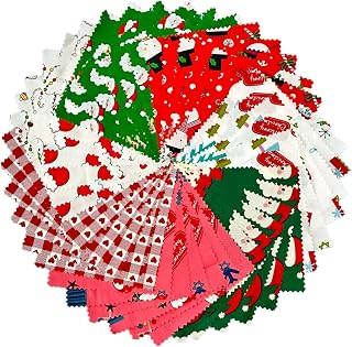 SZRUIZFZ 42피스 크리스마스 패브릭 사각형 12.7 x 12.7cm(5 x 5인치), 100% 면 퀼팅 | 퀼팅, 바느질, 패치워크, 장식품, 스타킹 및 DIY 크리스마스 공예용 축제 휴일 프린트 참 팩 원단 7개