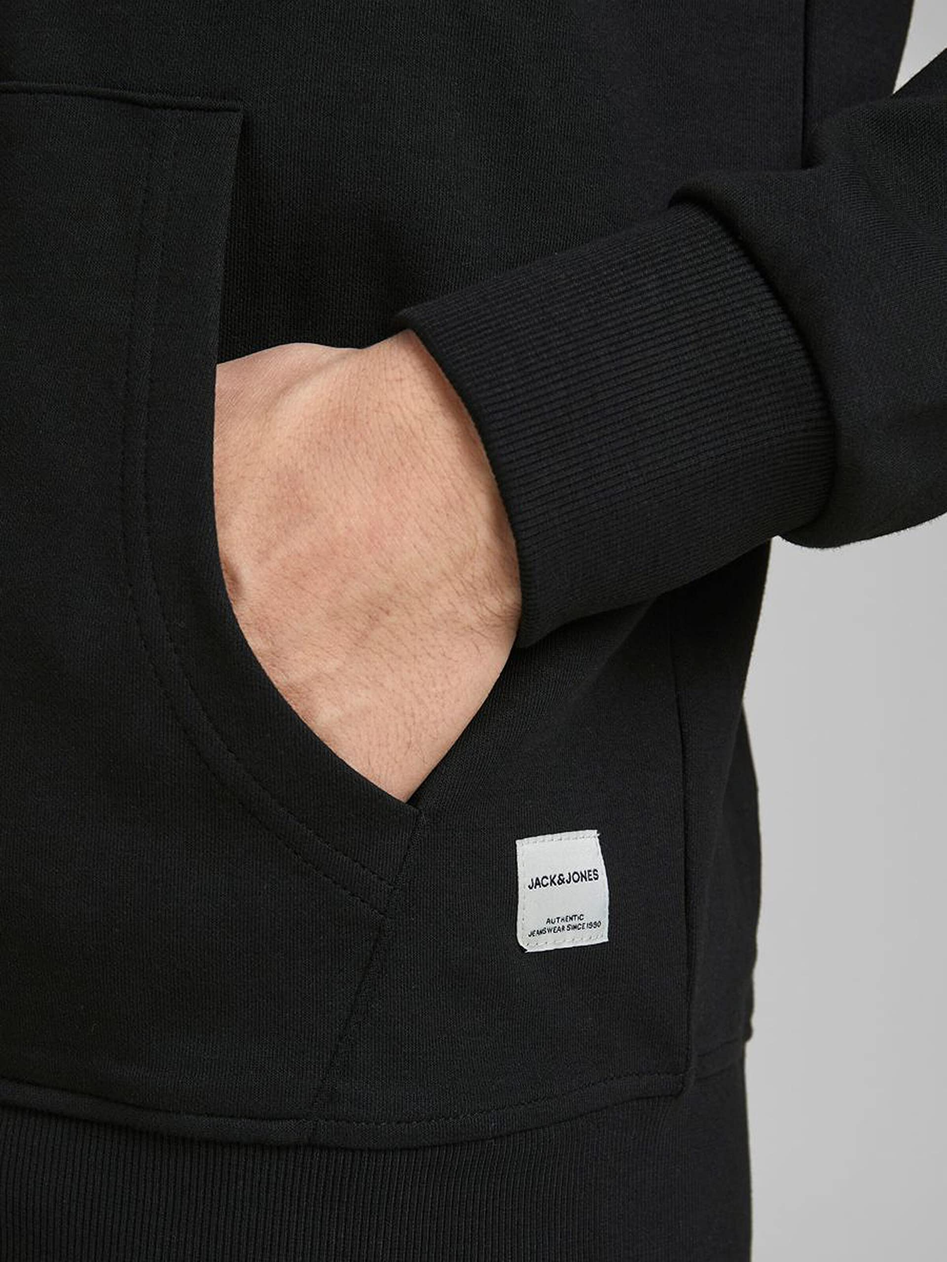 JACK & JONES Sudadera con Capucha y Cremallera para Hombre, Color Liso, Negro (Black), L