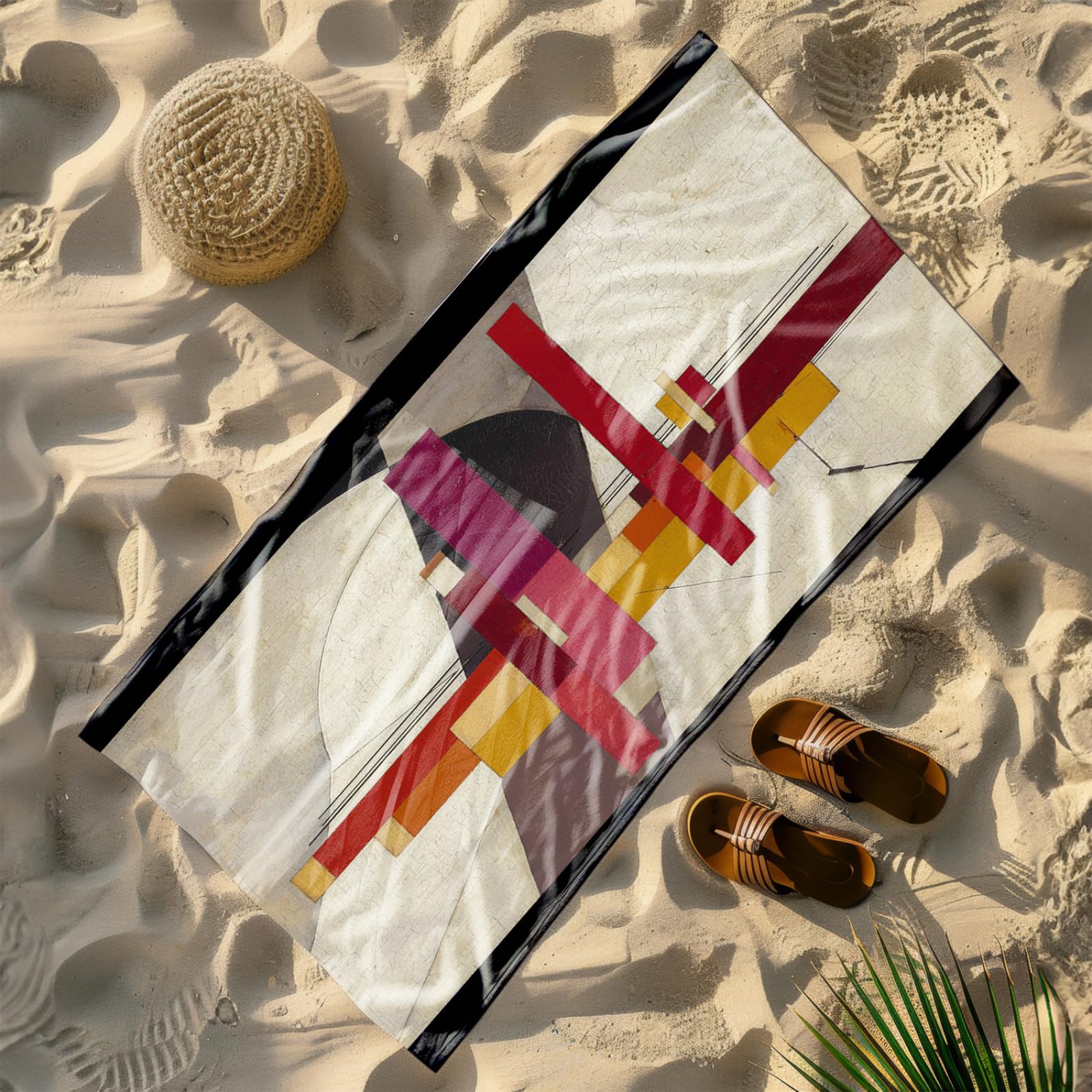 Telo Mare Microfibra 210x230 Geometria Marrone Rosso Telo Spiaggia Grande Antisabbia,XXL Asciugamano Mare, Asciugatura Rapida, Stuoia Spiaggia Leggero E Portatile