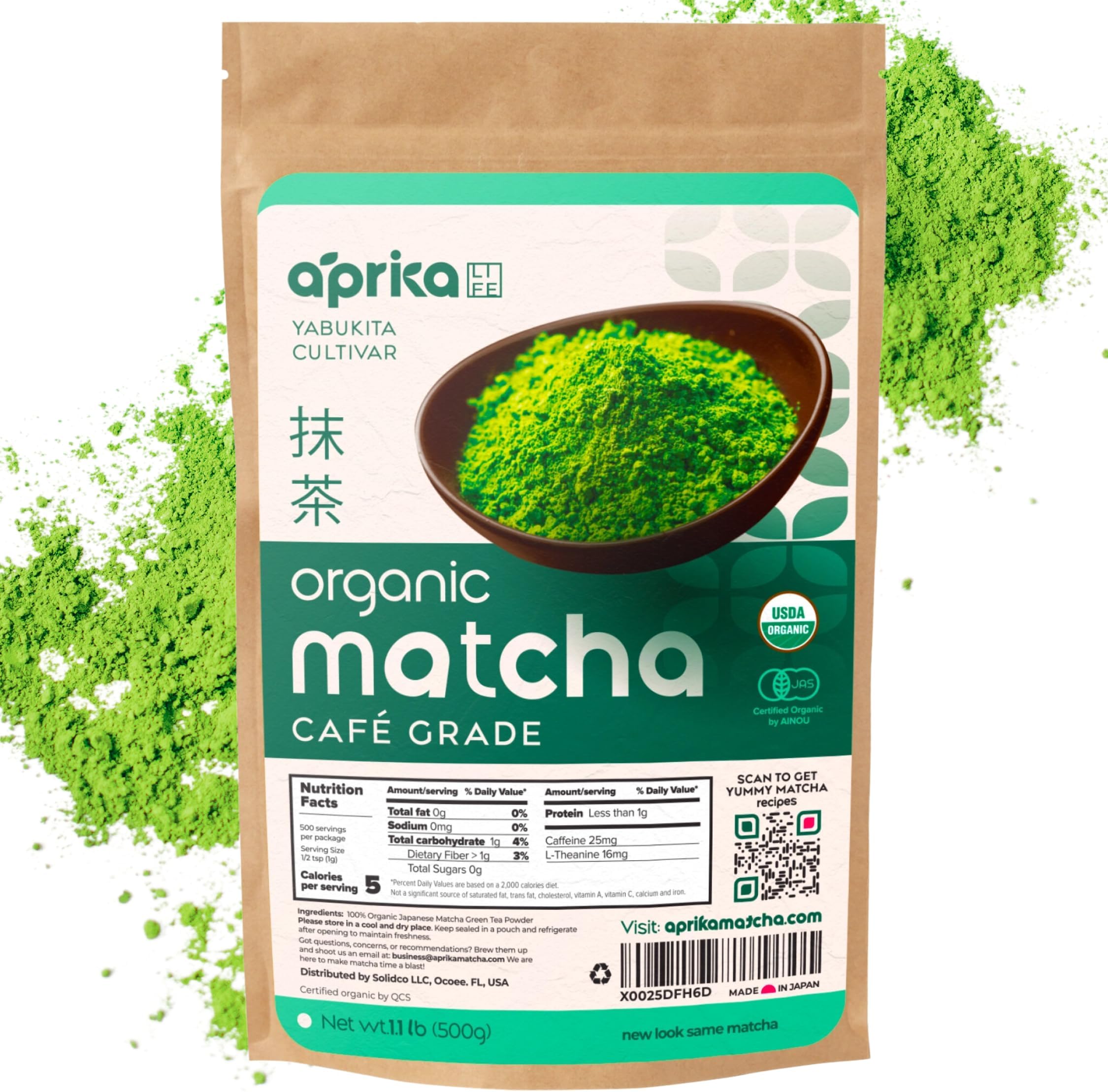 Matcha Powder from Japan, Organic Green Tea, No Sugar Added Tea Powder for Matcha Latte, Japanese Green Tea - Barista Grade Te Macha Organic - 1.1 lb/ 500g - by AprikaLife