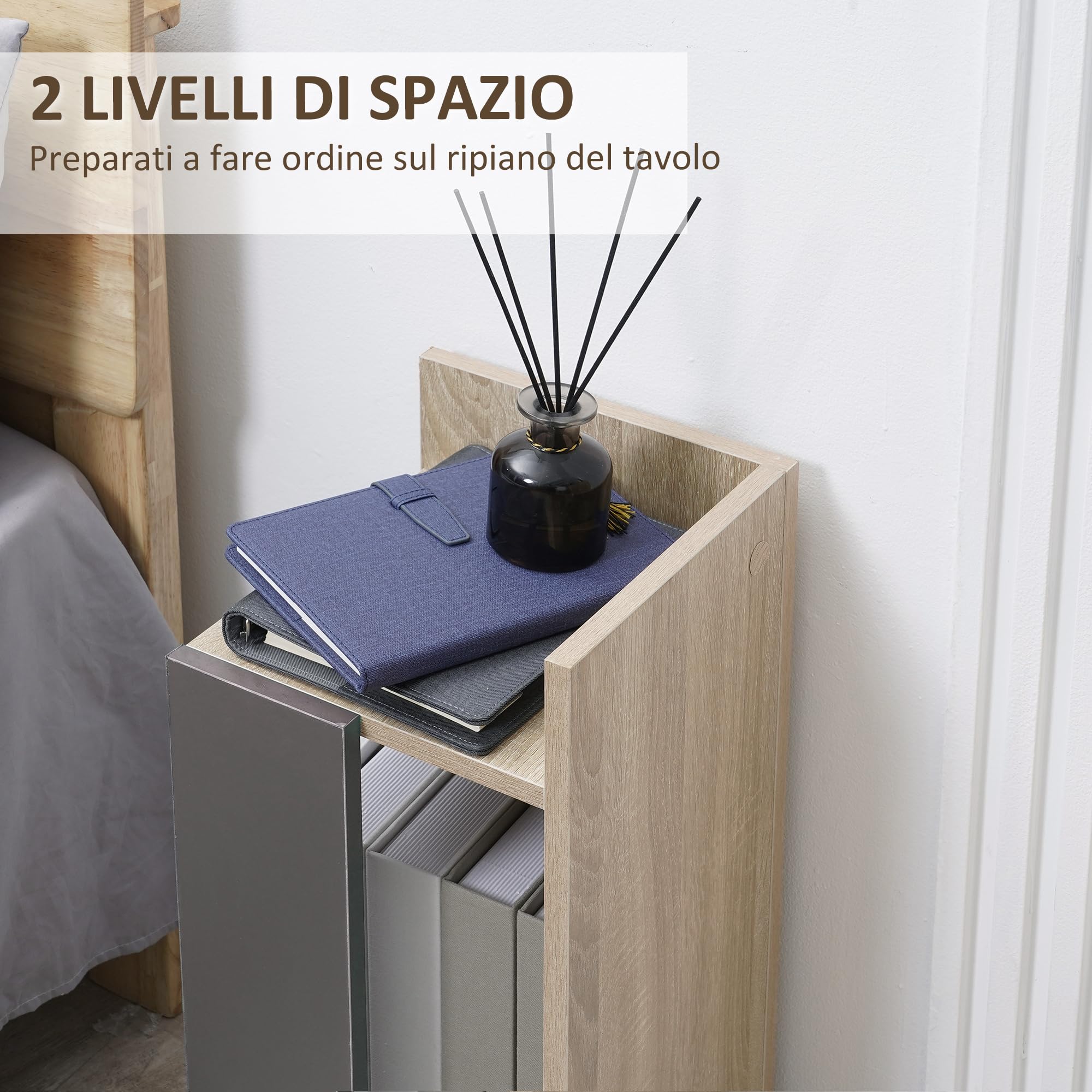 HOMCOM Comodino Moderno con Ripiano Aperto 27x25x60 cm Grigio