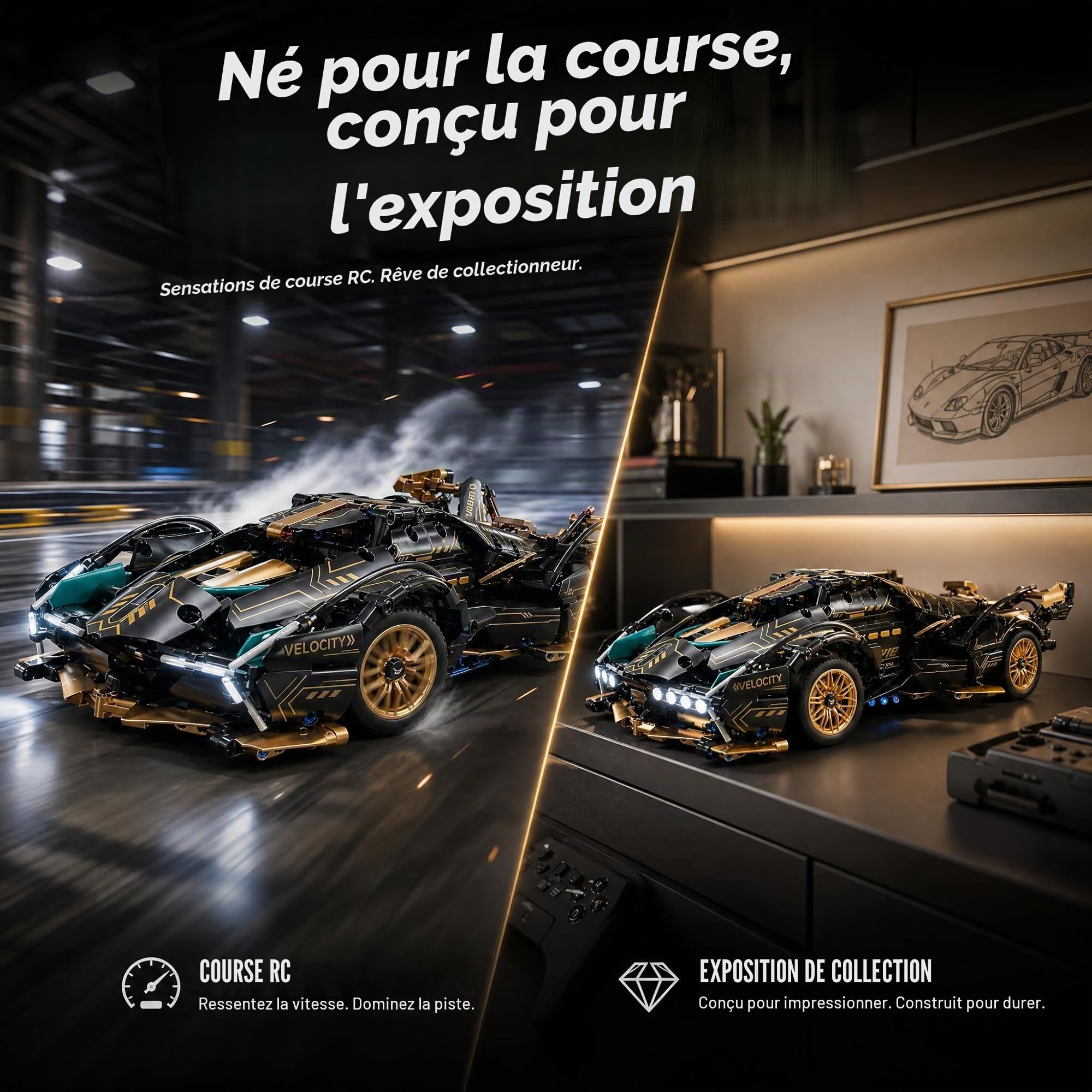 Voiture RC Lamborghini V12 975 Briques 1:14 – Kit Construction Adulte 2.4GHz App LED | Maquette Voiture Télécommandée Cadeau Garçon 10-12 Ans STEM