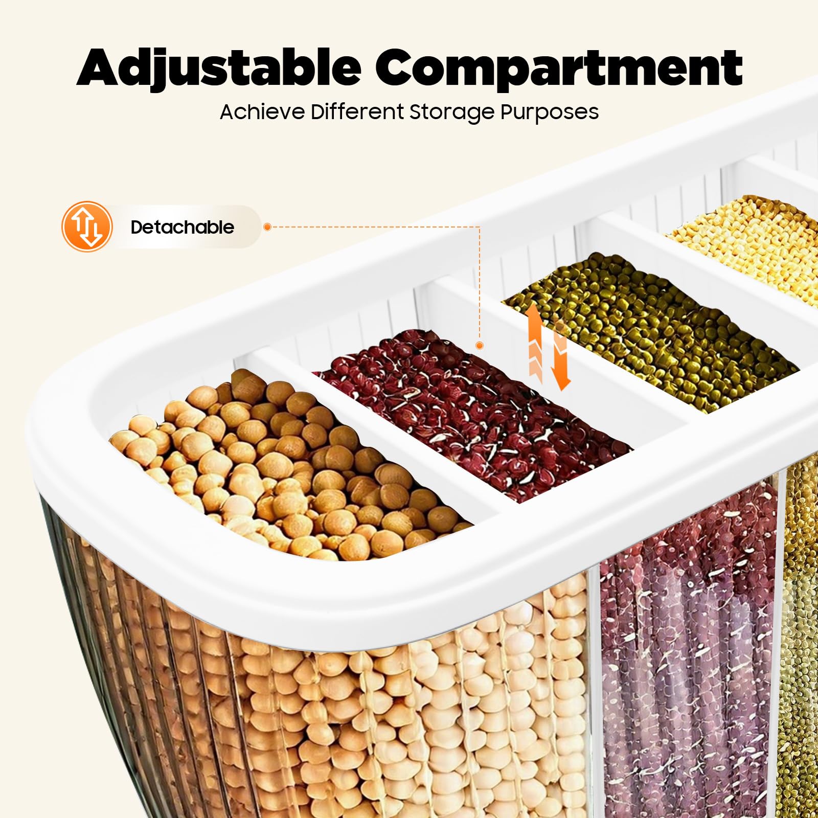 Distributeur de céréales - 10 kg - Distributeur de céréales - Boîte de rangement - Avec 6 grilles - Pour la cuisine - Avec couvercle - Distributeur de nourriture sèche - Lot de boîtes de
