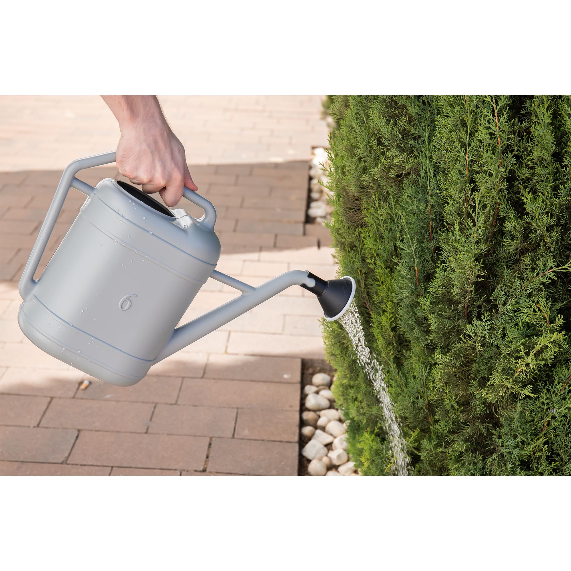 Cofan Regadera Gris de 6 litros con Cabezal Desmontable, HDPE Resistente, Asa de Transporte, Regadera para Interior y Exterior