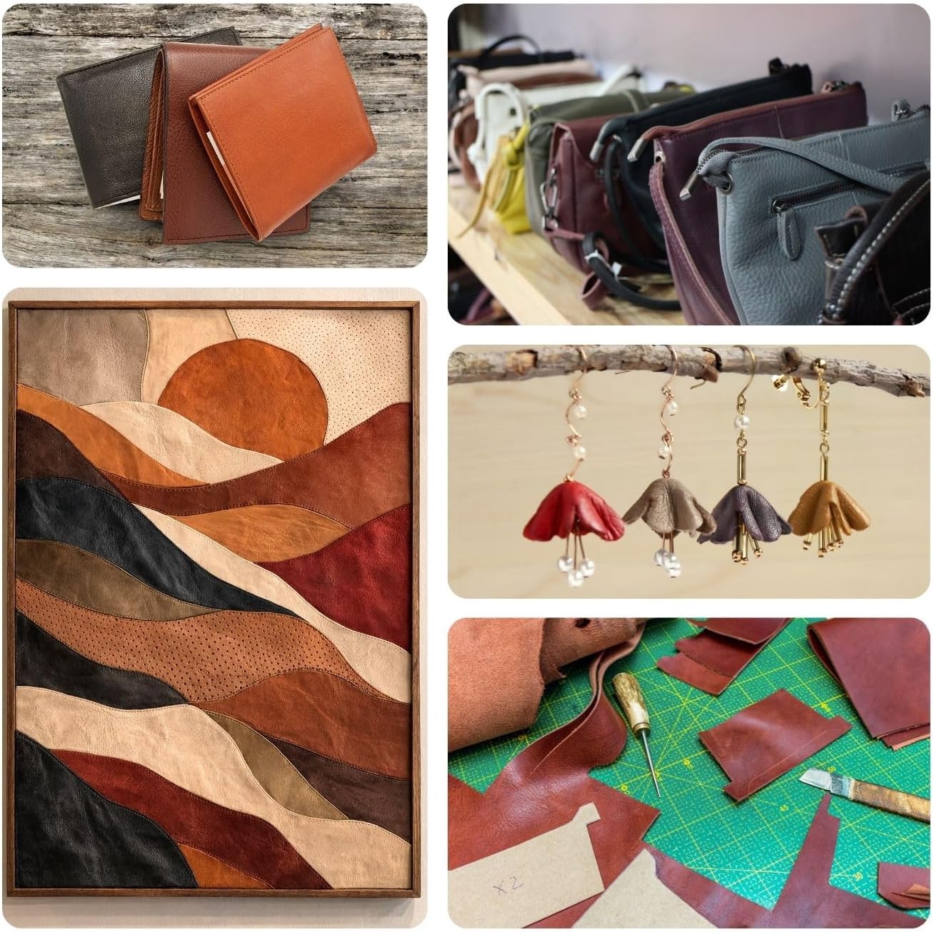 Upholstery Leather Pieces - Assorted Extra Large Cowhide Upholstry Leather Crafting Bags Gloves Purse and Straps - 5 lb Bundle - 3 oz Cowhide